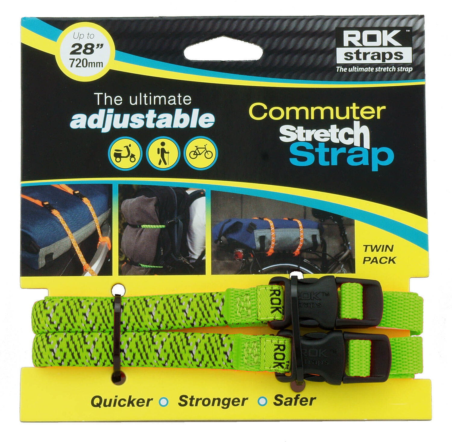 10330 28 x 1/2 Commuter Stretch Strap (Green Reflective) — ROK