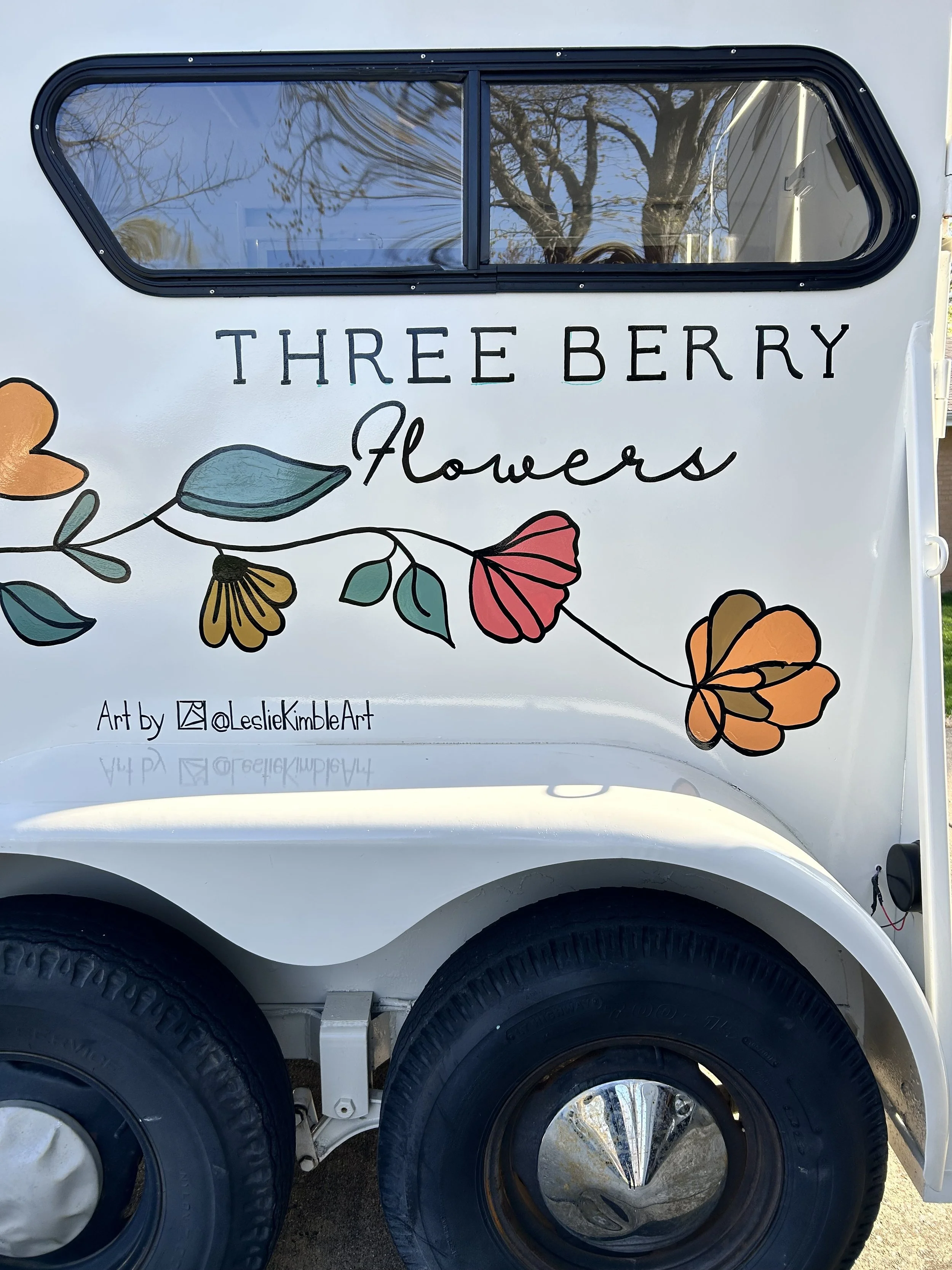 Three Berry Flowers hand painted trailer by Leslie Kimble Art