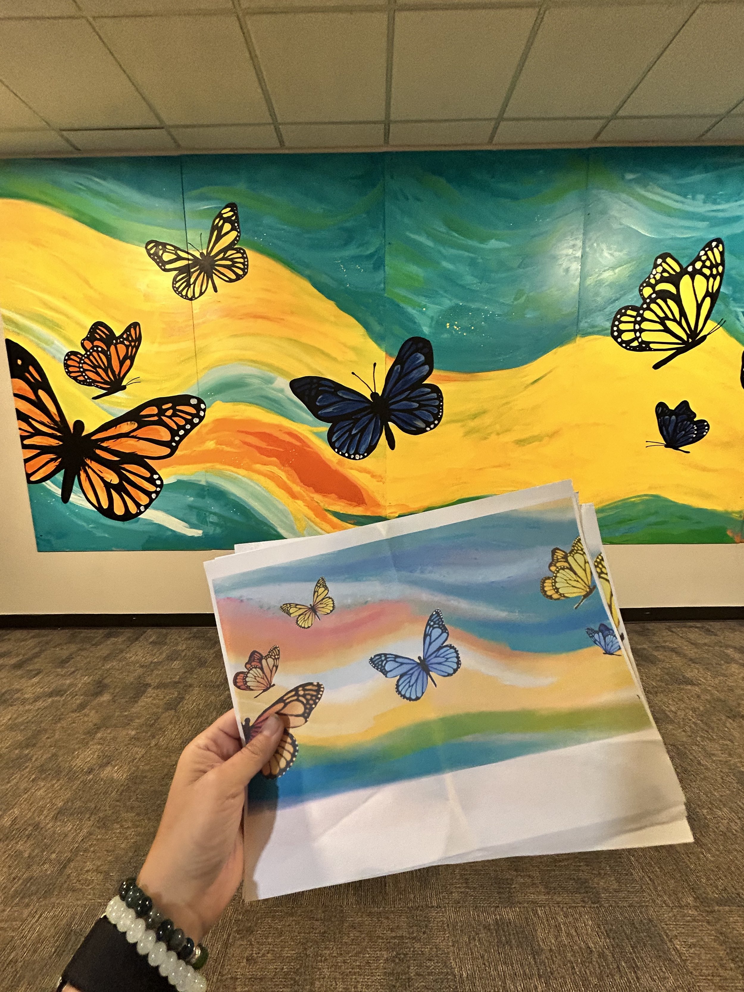 mock up and finished mural at R.A.C.E.S. in Urbana by Leslie Kimble Art