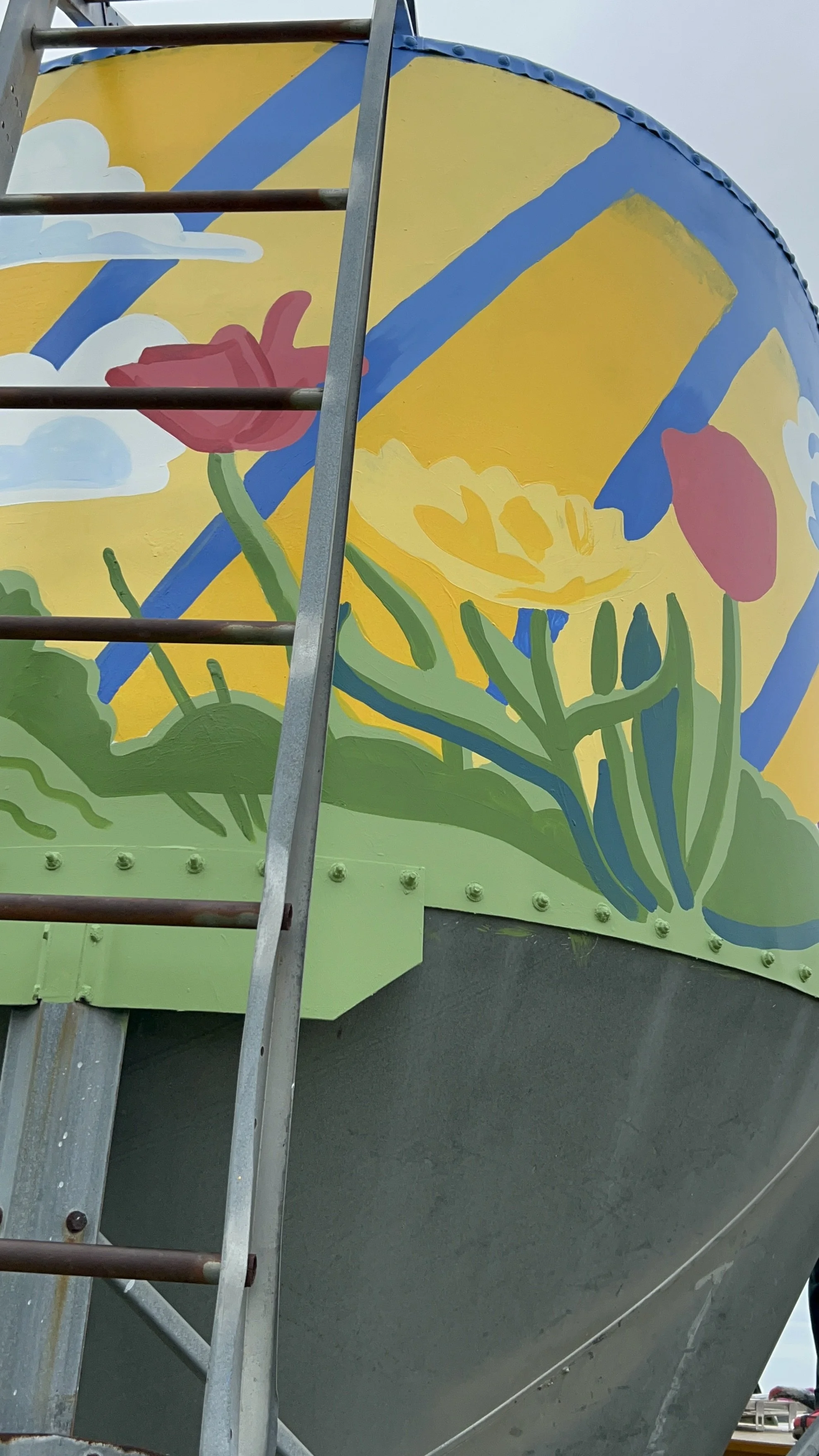 Close up photo  of silo mural at Prairie Fruits Farm and Creamery by Leslie Kimble, Champaign, Illinois