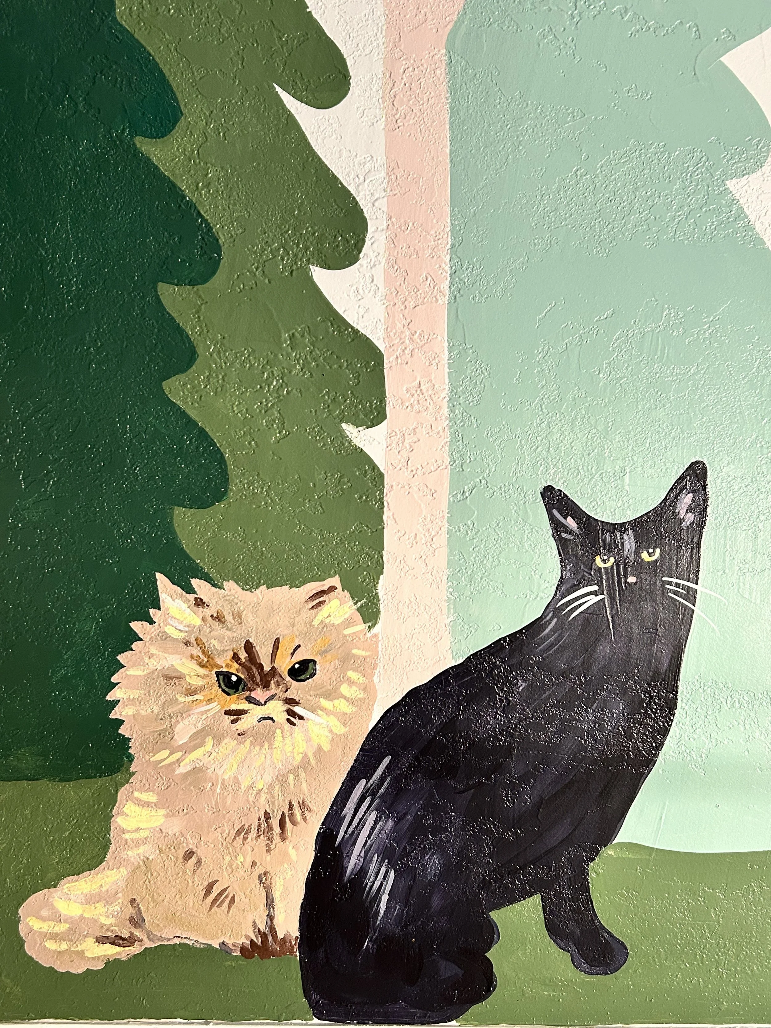 tan and black cat pet mural by Leslie Kimble, Mahomet Illinois

