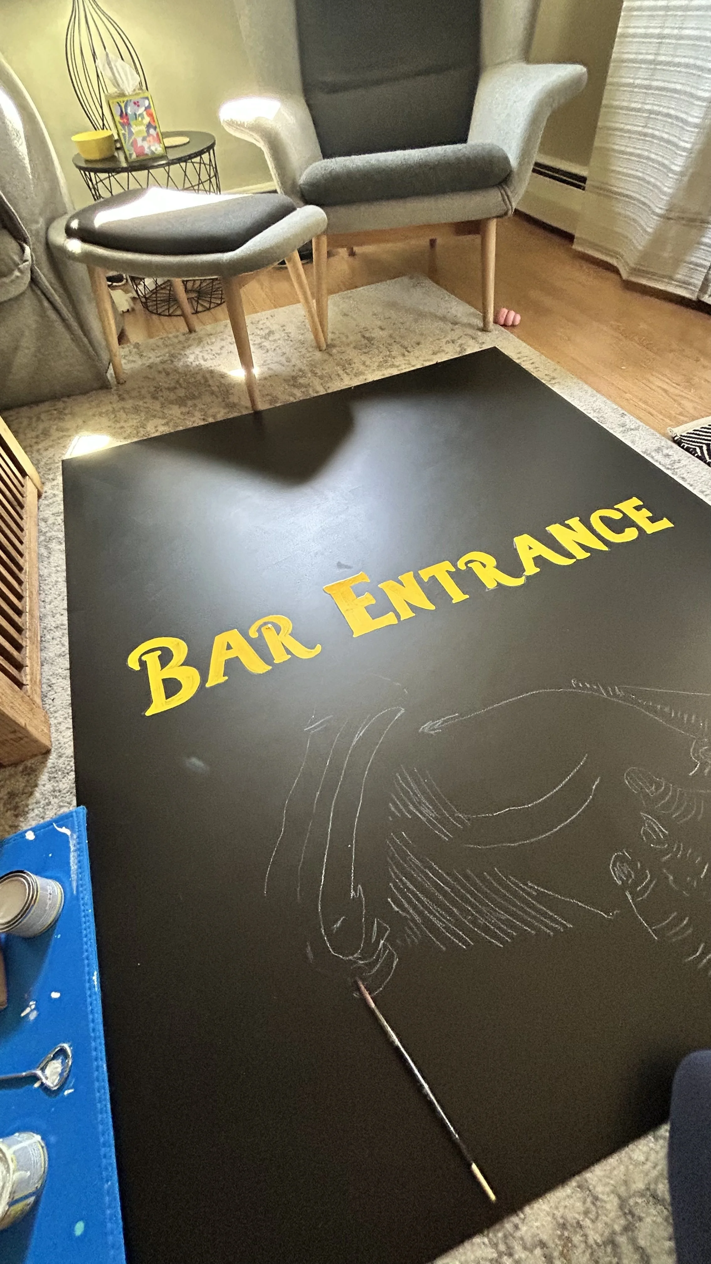 Process photo of custom painted bar sign for Hounds Rest, Champaign, Illinois

