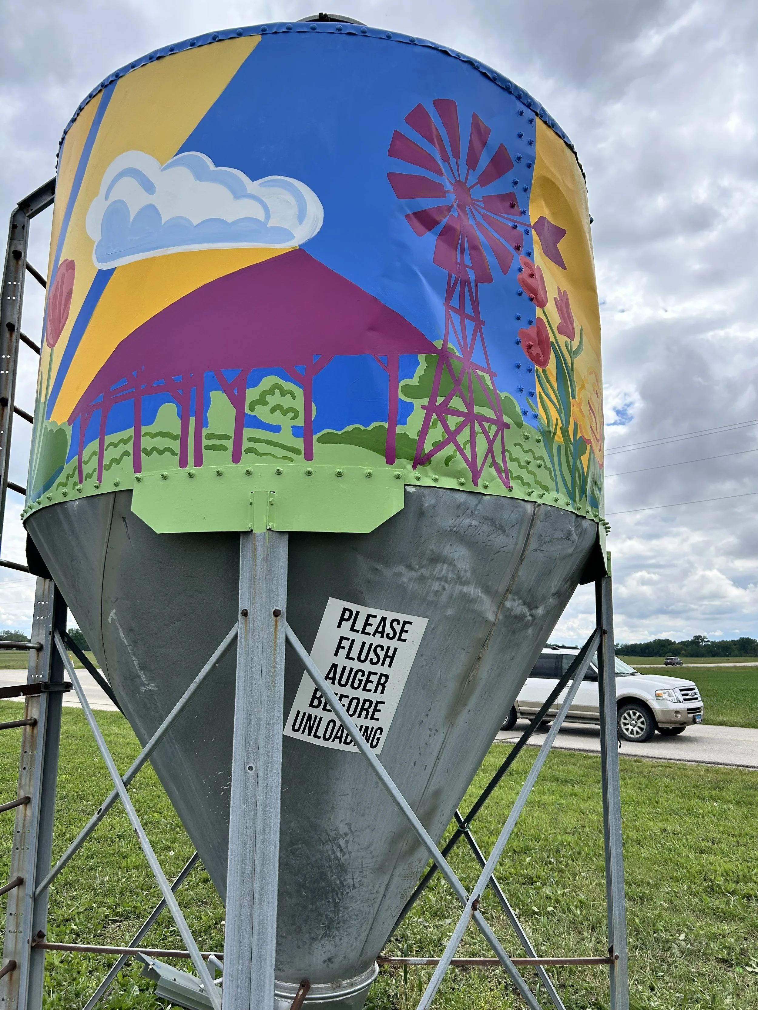 Close up photo of silo mural at Prairie Fruits Farm and Creamery by Leslie Kimble, Champaign, Illinois