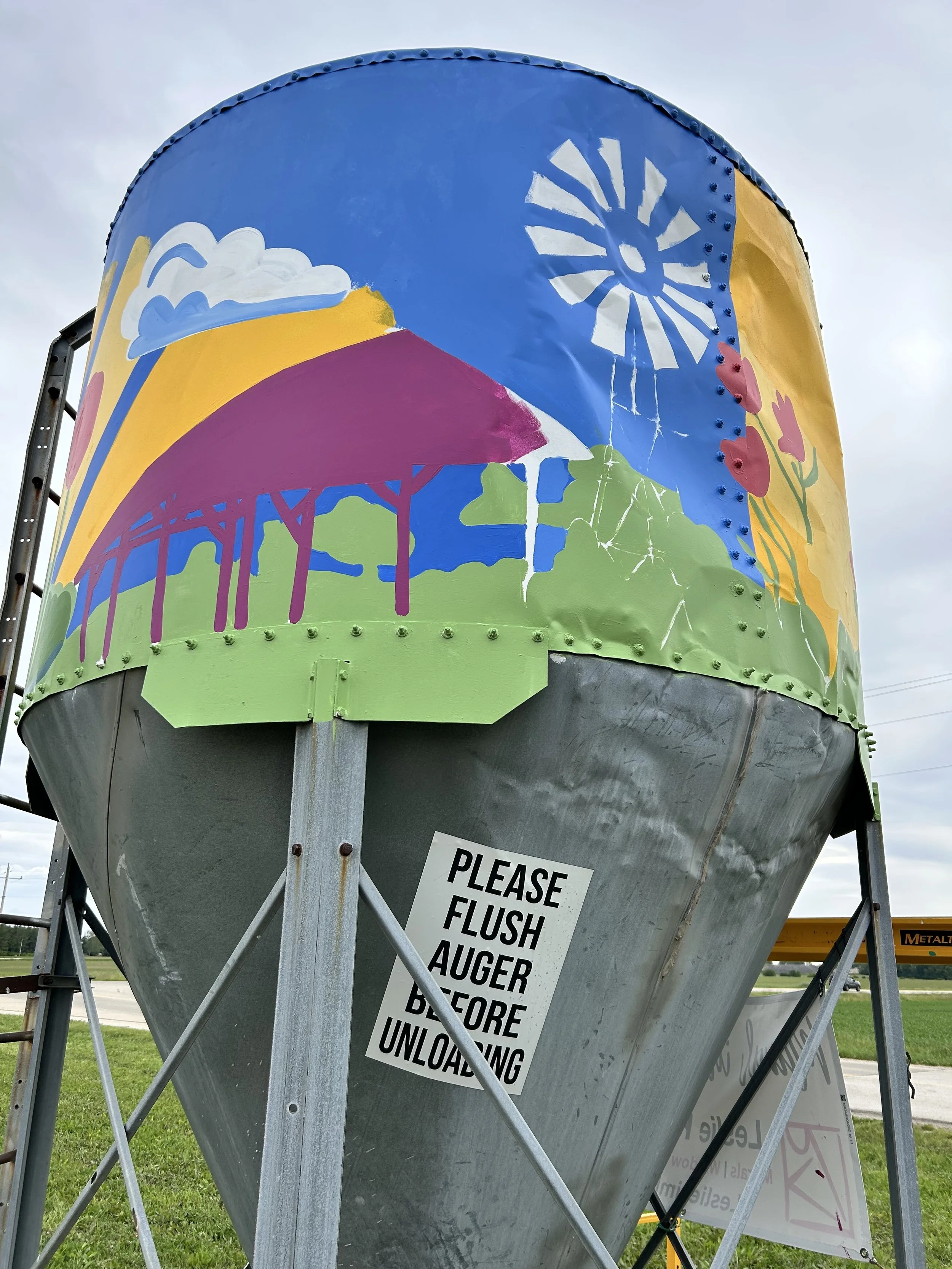 Process photo  of silo mural at Prairie Fruits Farm and Creamery by Leslie Kimble, Champaign, Illinois