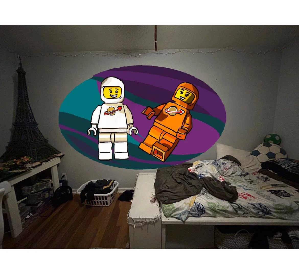 mock up of lego mural by Leslie Kimble in Champaign, Illinois
