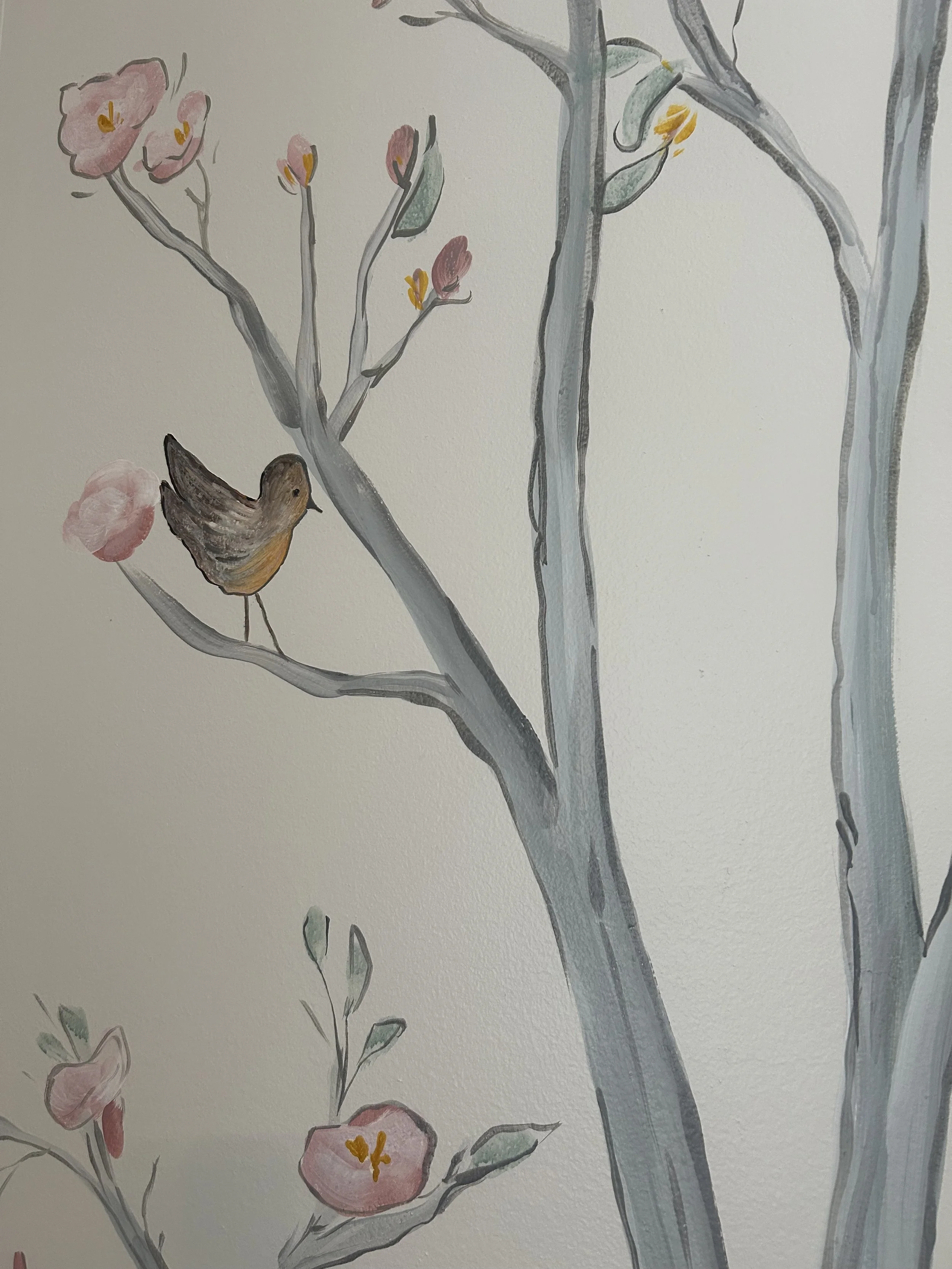 Detail on Watercolor Woodland mural  in Tuscola, Illinois by Leslie Kimble Art