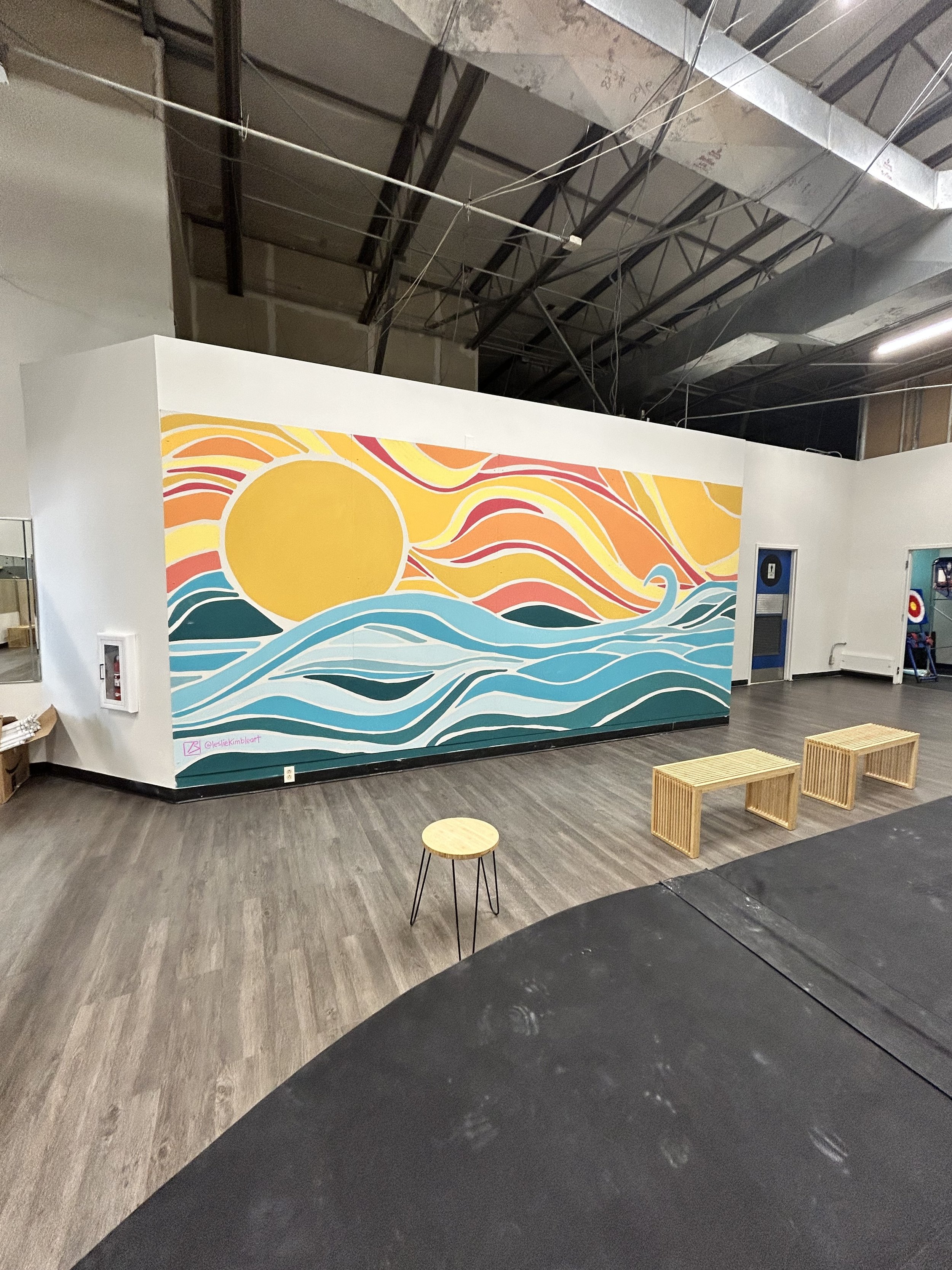 Horizon Climb mural at Horizon Climbing in Champaign, Illinois by Leslie Kimble Art