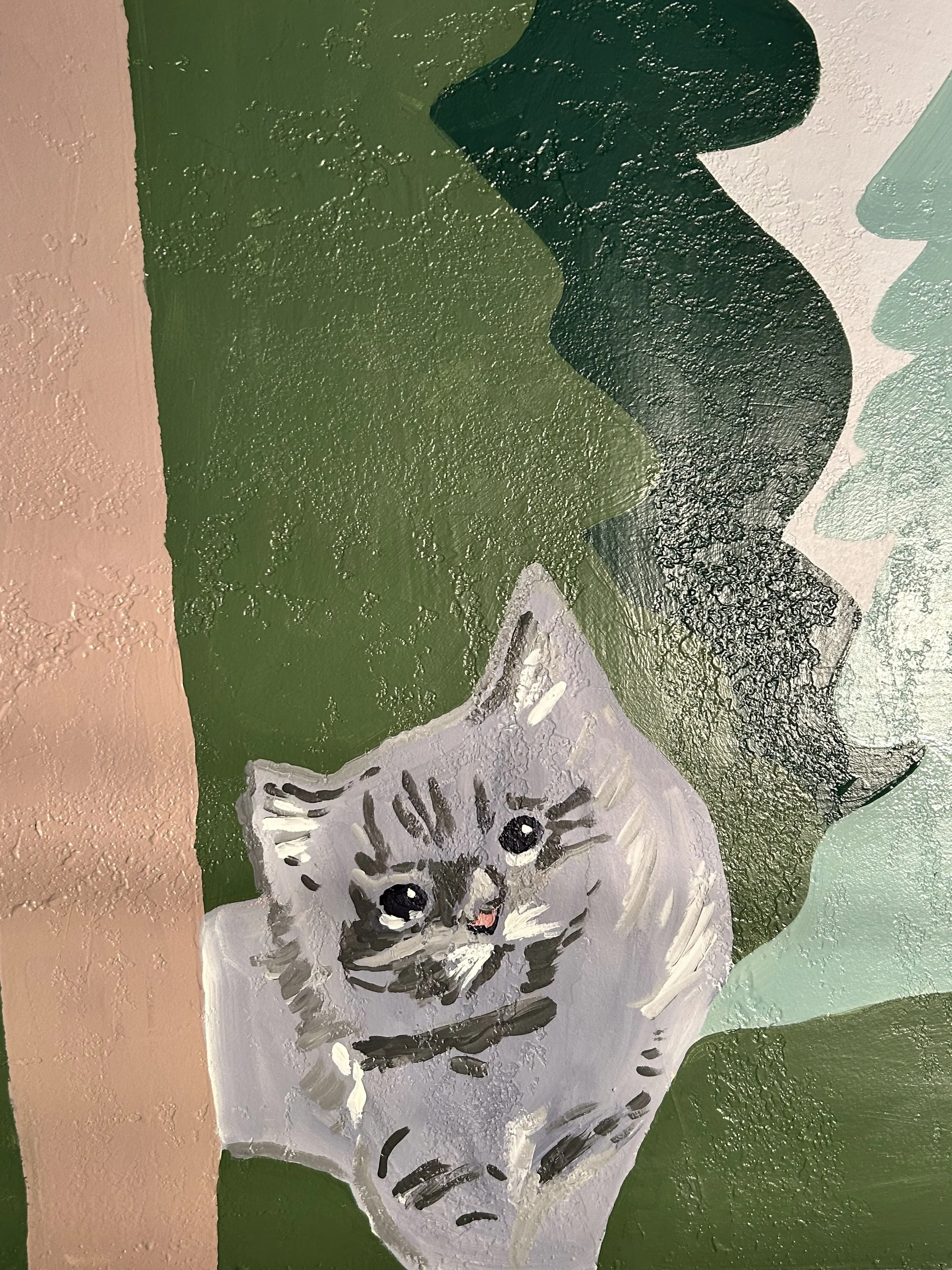 Grey cat pet mural by Leslie Kimble, Mahomet Illinois