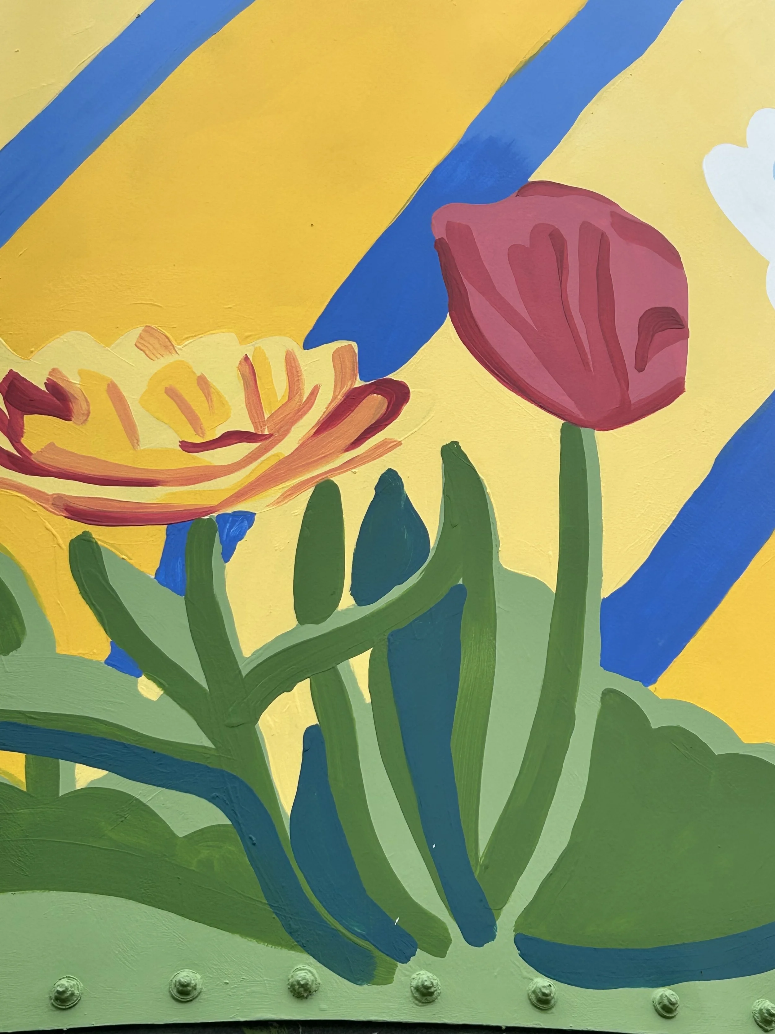 Close up photo of silo mural at Prairie Fruits Farm and Creamery by Leslie Kimble, Champaign, Illinois