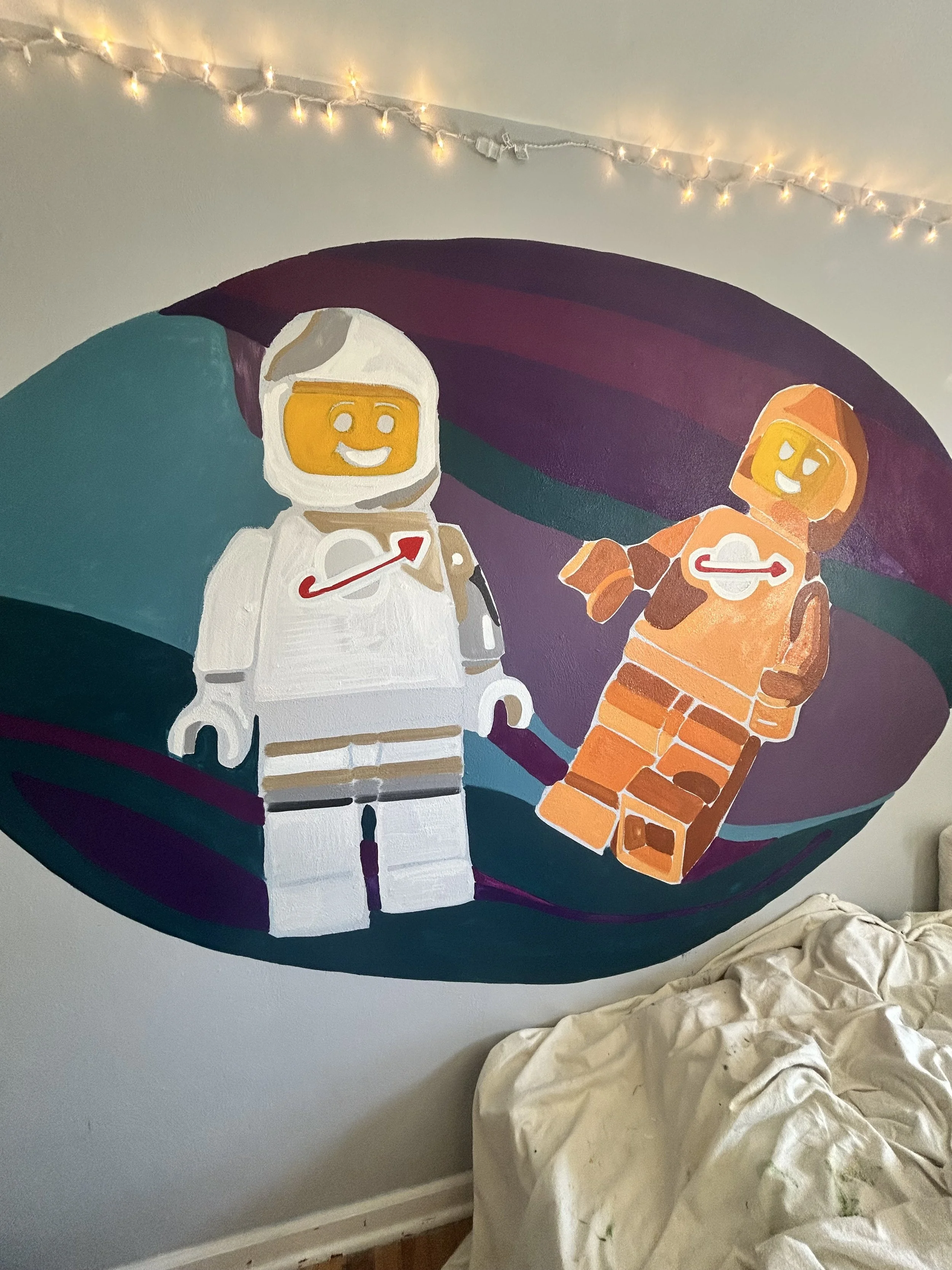 process photo of Lego mural by Leslie Kimble Art, Champaign, Illinois
