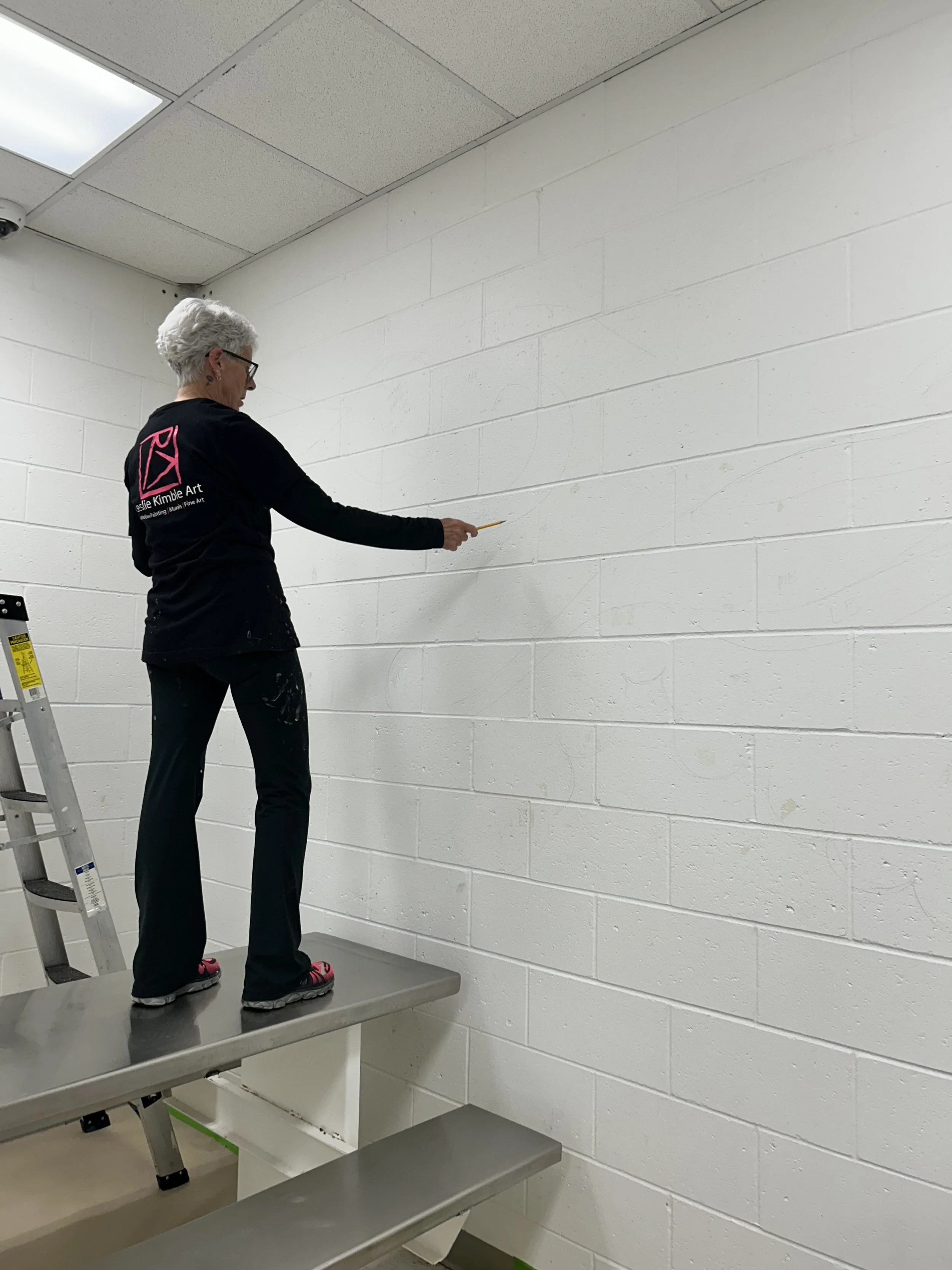 Process photo Dont Compare mural in Juvenile Detention Center in Champaign County by Leslie Kimble Art, Urbana Illinois