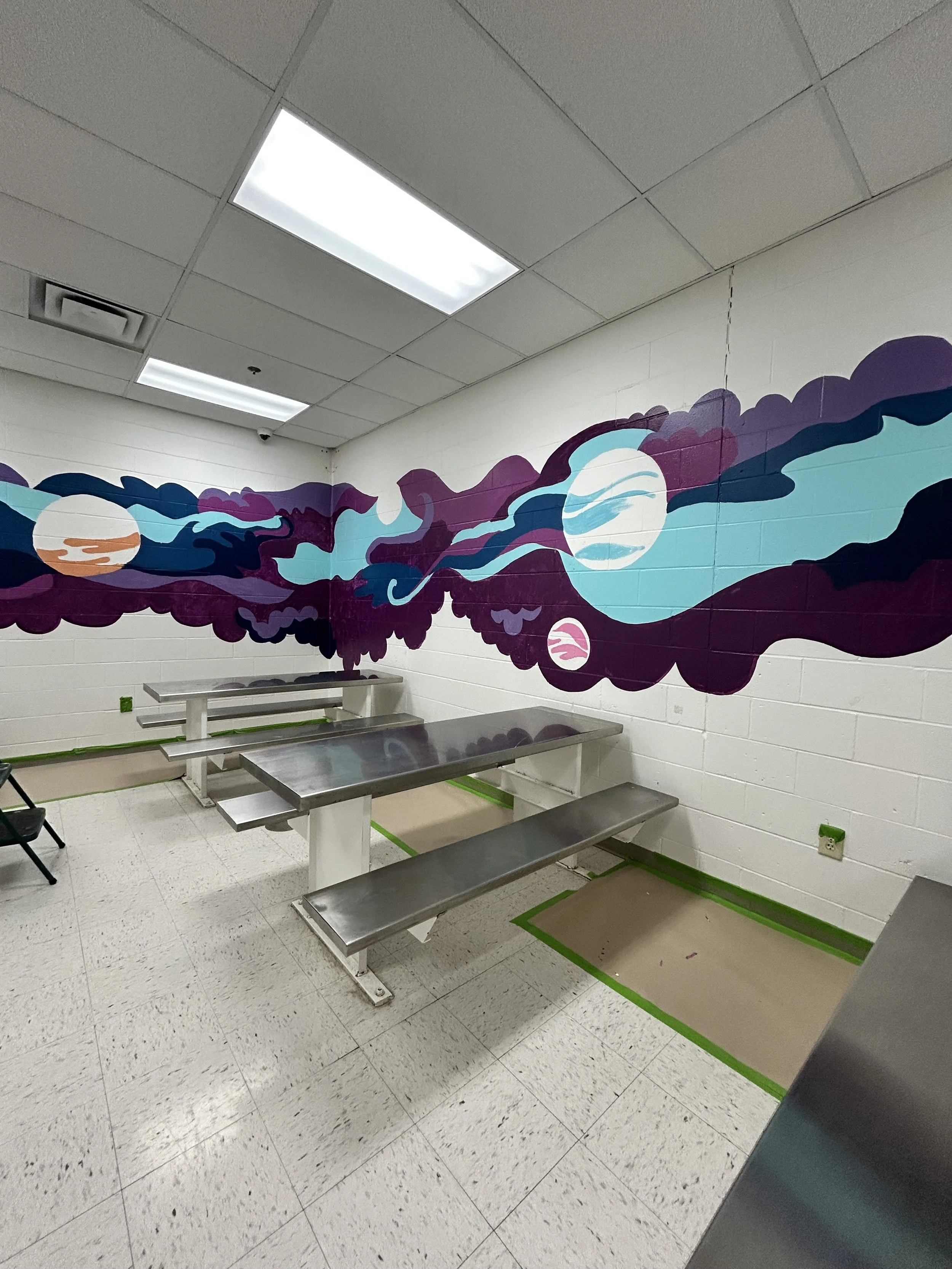 Process photo of Dont Compare mural in Juvenile Detention Center in Champaign County by Leslie Kimble Art, Urbana Illinois