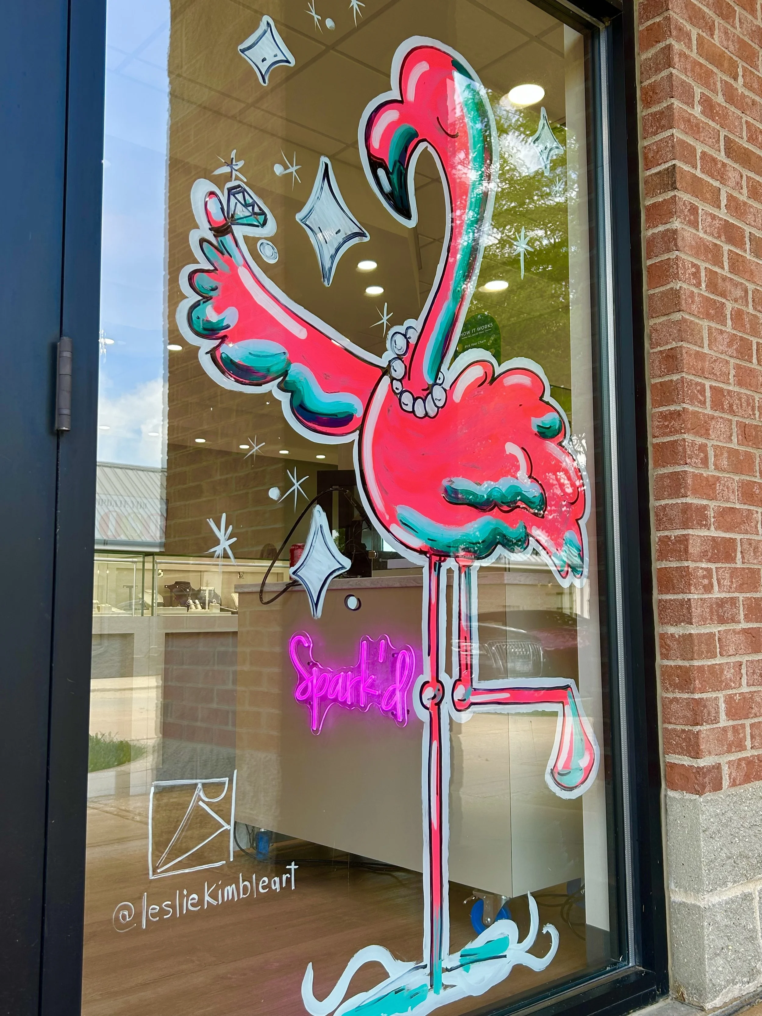 Window painting at Champaign Jewelers  Champaign, Illinois. Summer window installation 2024