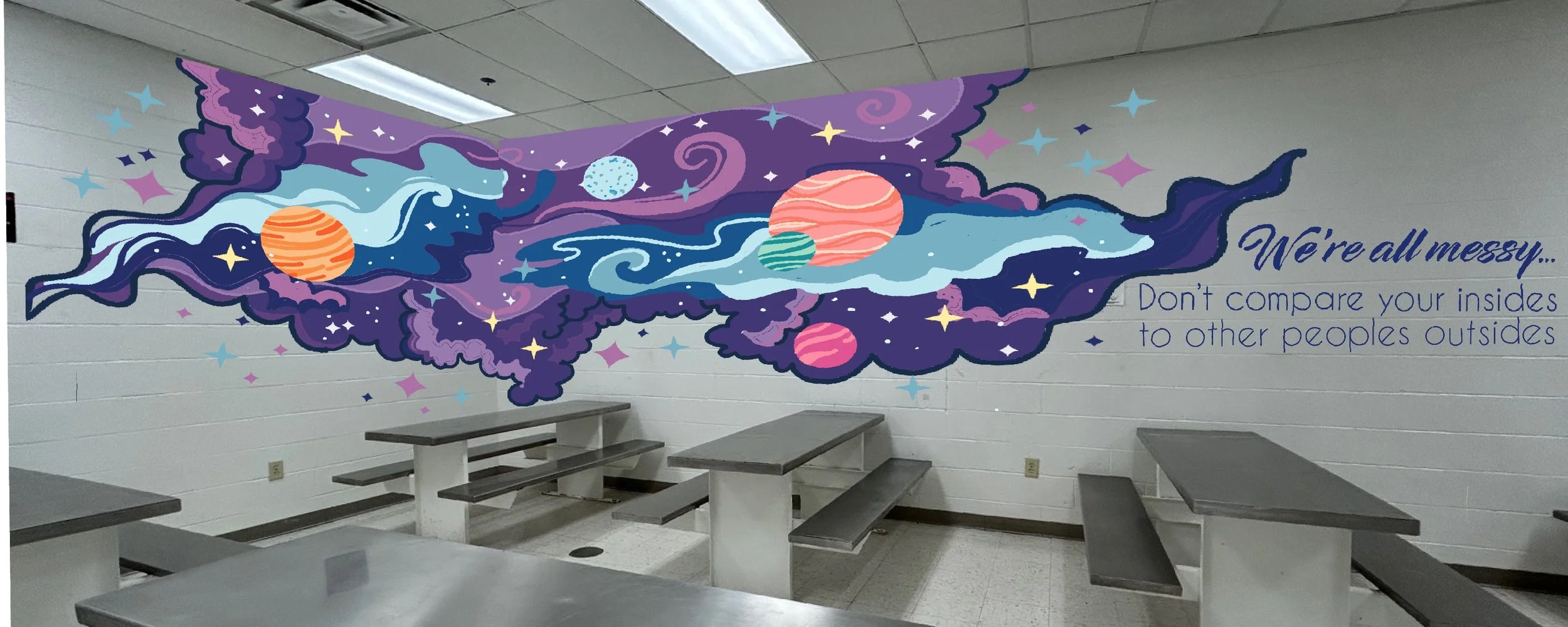 Mock up of Dont Compare mural in Juvenile Detention Center in Champaign County by Leslie Kimble Art, Urbana Illinois