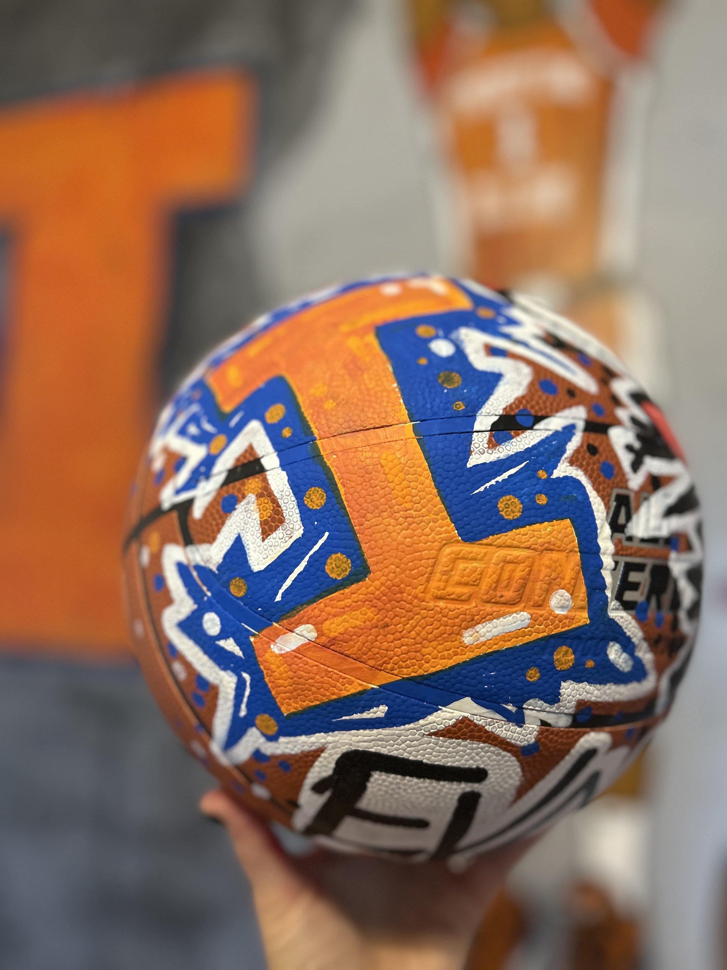 Custom painted basketball. Hand painted to coordinate with custom bedroom mural