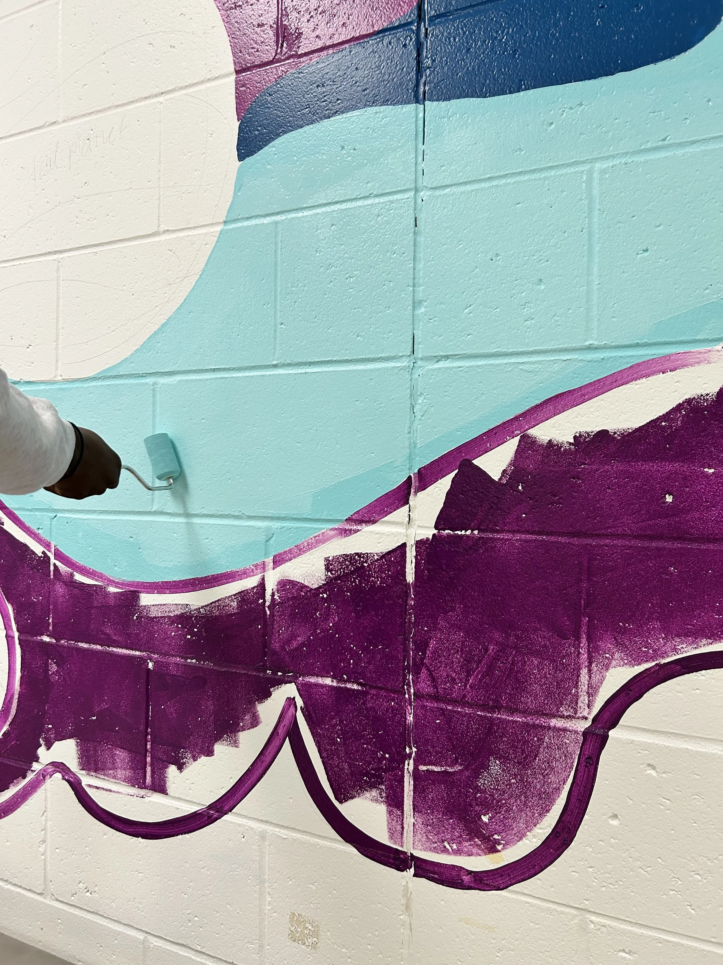 Process photo of Dont Compare mural in Juvenile Detention Center in Champaign County by Leslie Kimble Art, Urbana Illinois