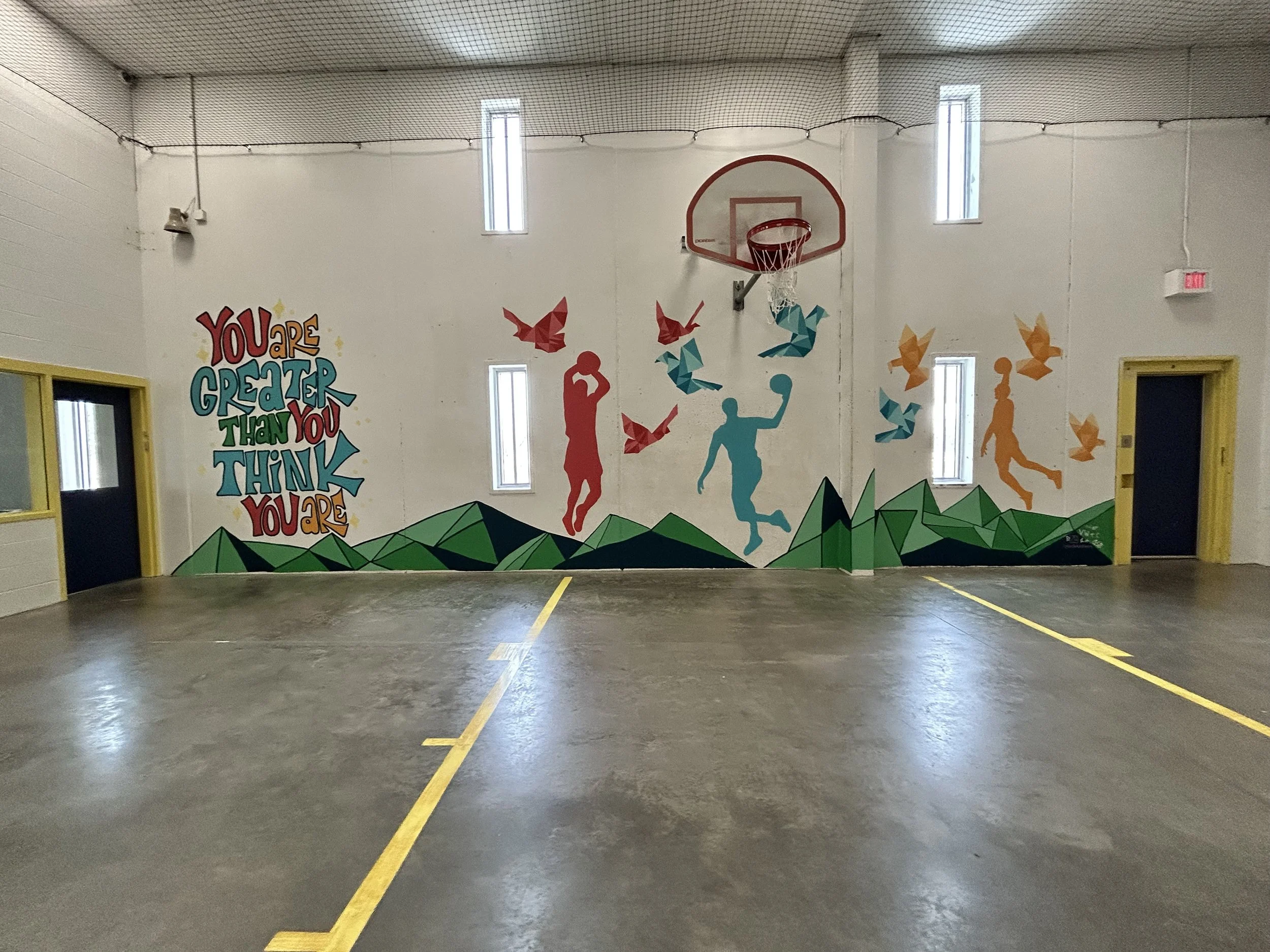 finished full mural at Juvenile Detention Center Collaborative Murals by Leslie Kimble Art, Illinois