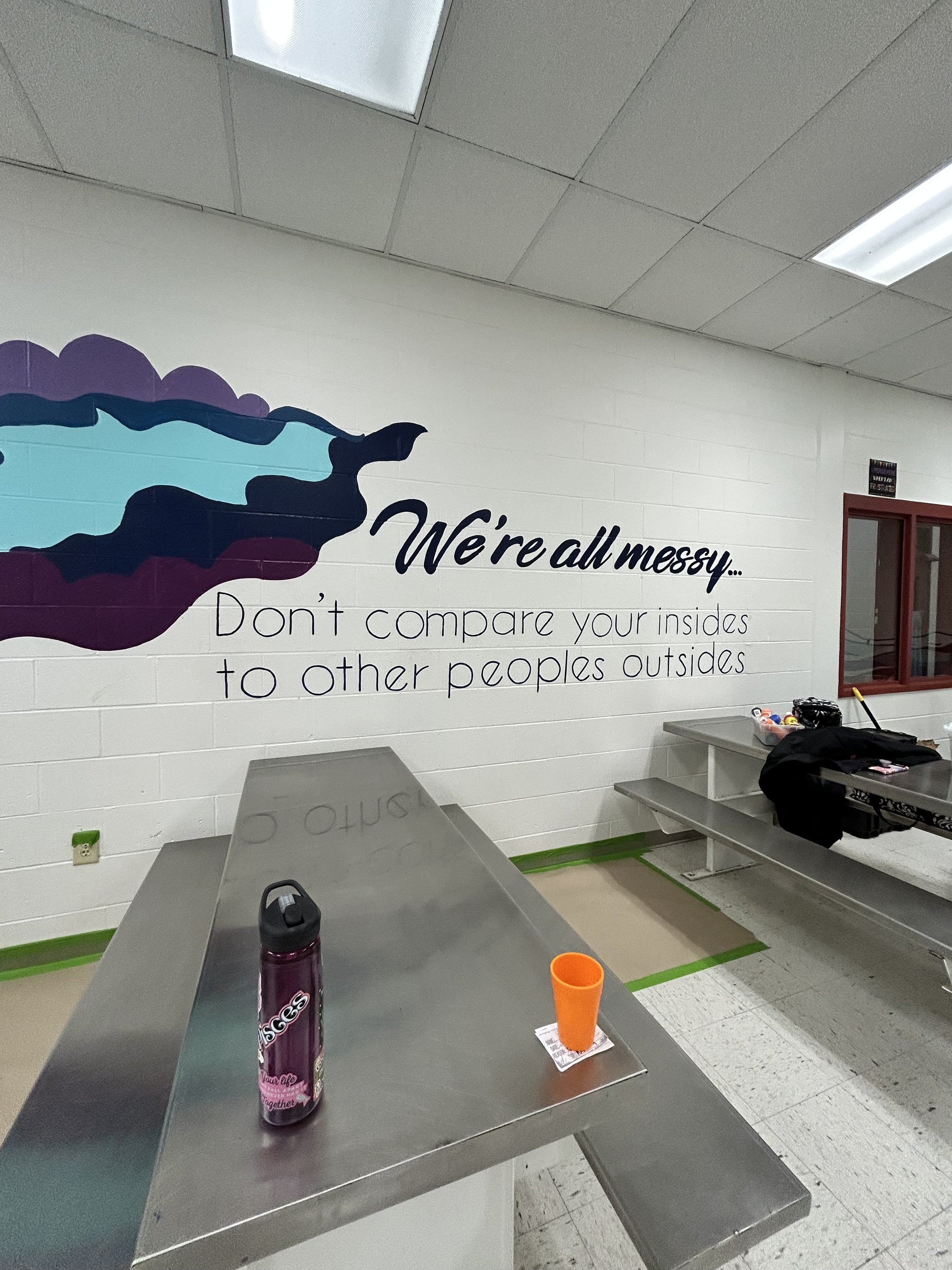 Process photo of Dont Compare mural in Juvenile Detention Center in Champaign County by Leslie Kimble Art, Urbana Illinois
