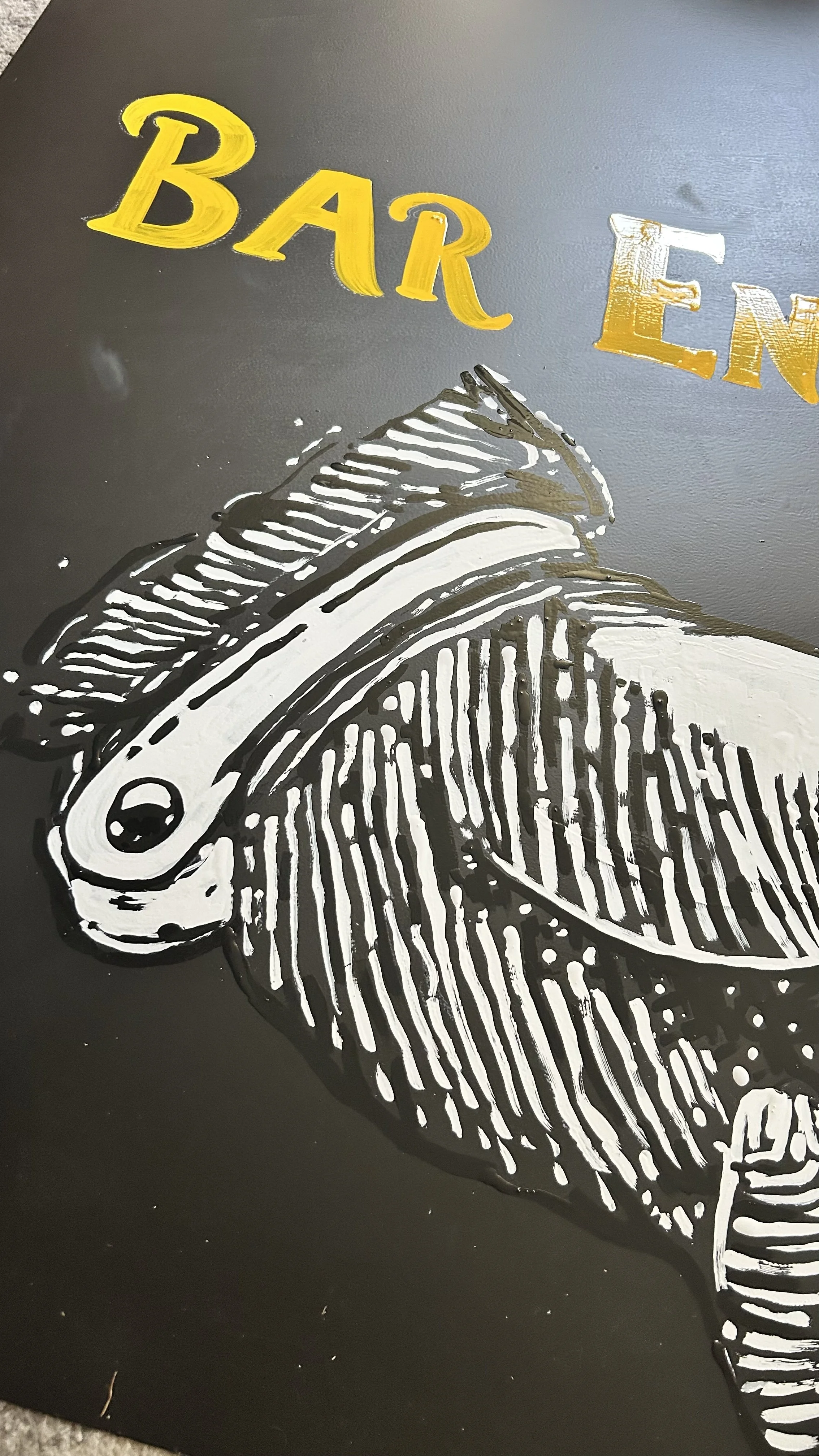 Detail photo of bar sign painted by Leslie Kimble Art