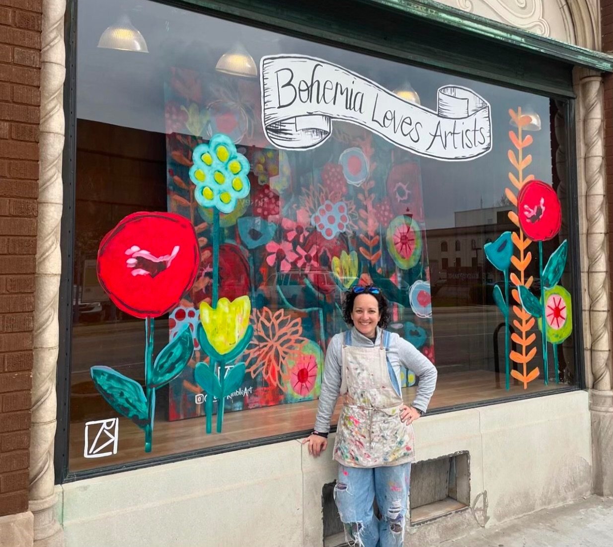 Leslie Kimble Art window painting at Bohemia in Urbana Illinois