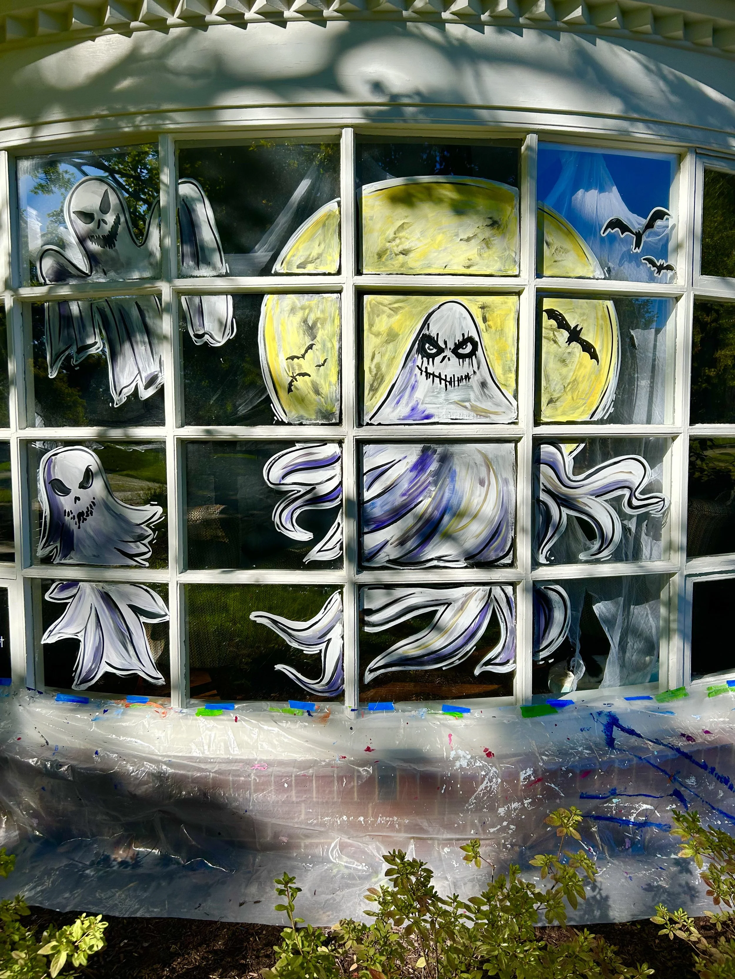 Haloween Scary Ghost window at private residence in Champaign Illinois