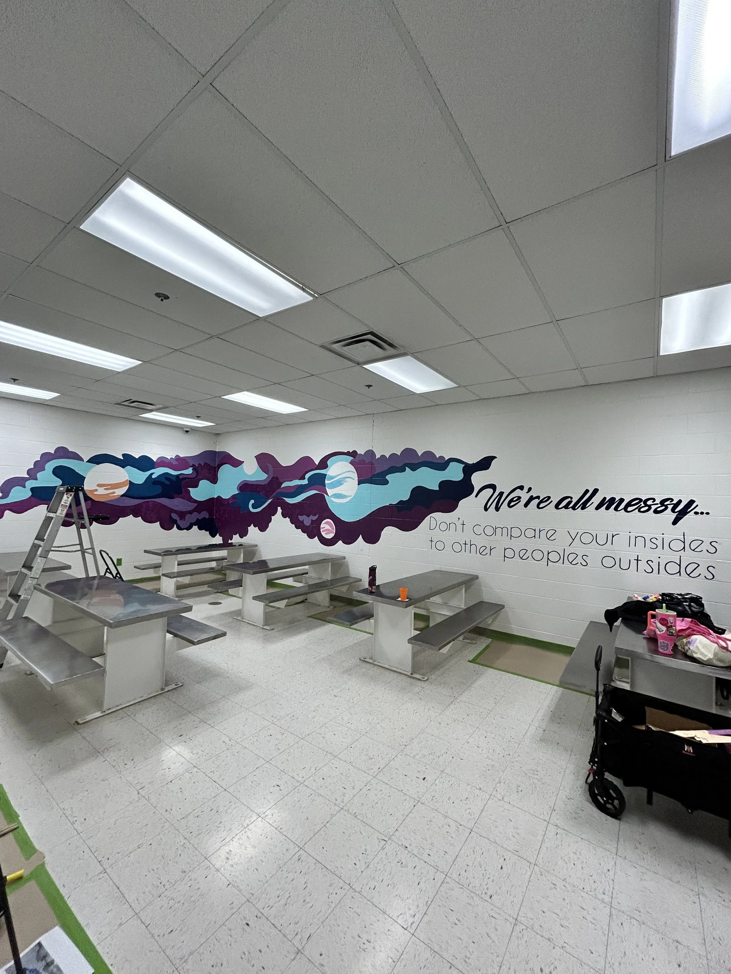 Process Photo of Dont Compare mural in Juvenile Detention Center in Champaign County by Leslie Kimble Art, Urbana Illinois