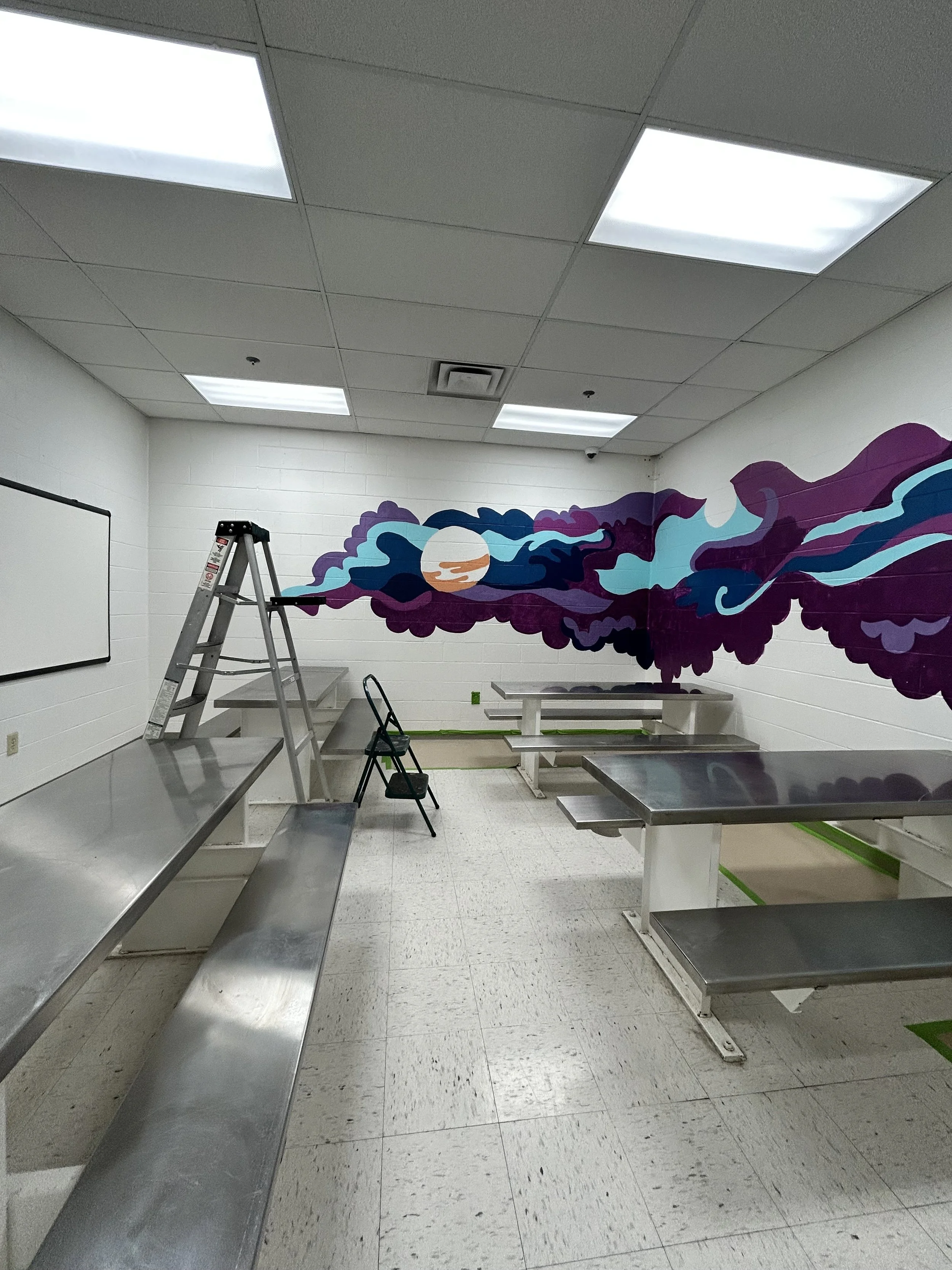 Process photo of Dont Compare mural in Juvenile Detention Center in Champaign County by Leslie Kimble Art, Urbana Illinois