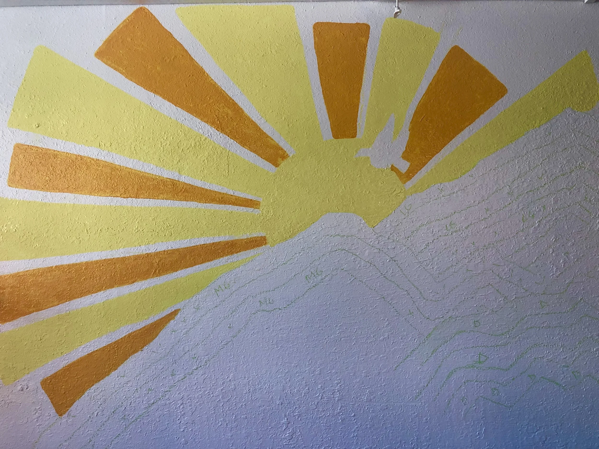 Greener Goods mural, Champaign, Illinois, process photo by Leslie Kimble