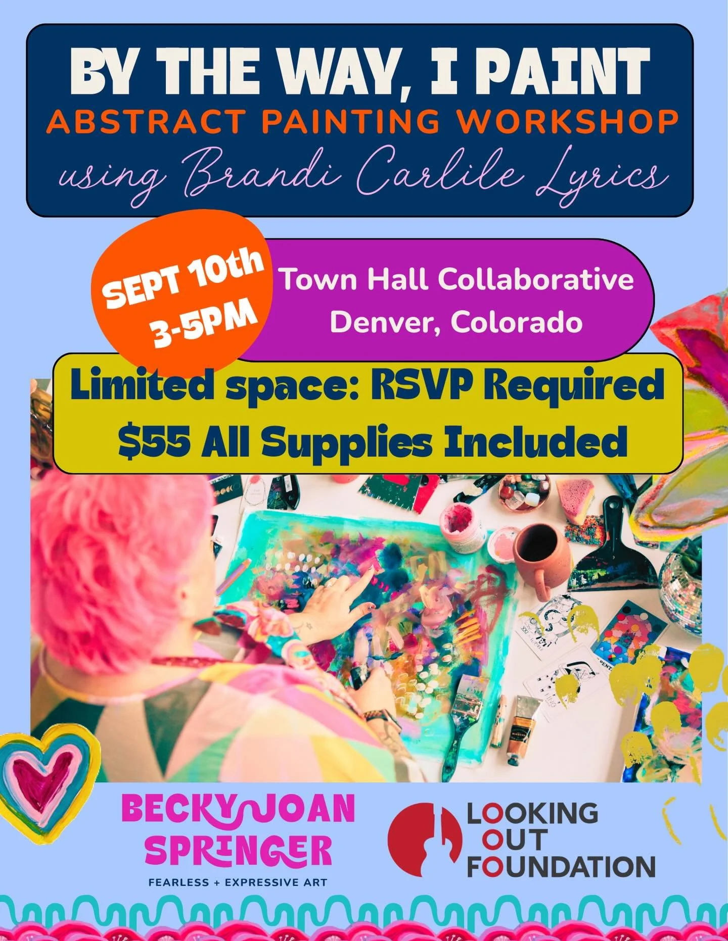 Brandi Carlile + Red Rocks + Paint + You? 🎨  I&rsquo;m so excited to be back for another abstract + intuitive painting workshop, in partnership with and co-hosted by the @lookingoutfoundation ! 
We&rsquo;ll be creating expressive abstract pieces ins