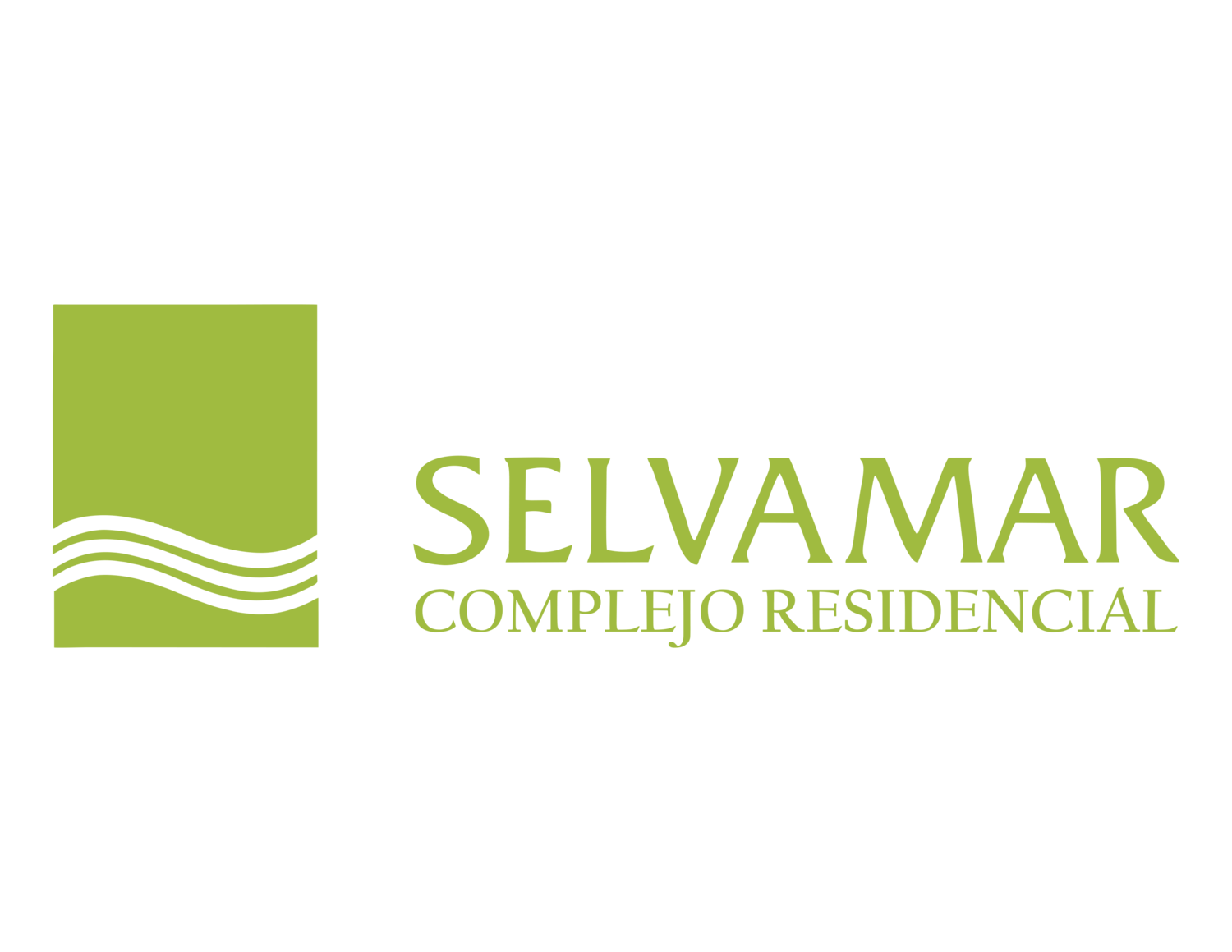 Logotipo de Selvar Residencial con un símbolo de un rectángulo verde con líneas onduladas y texto en color verde