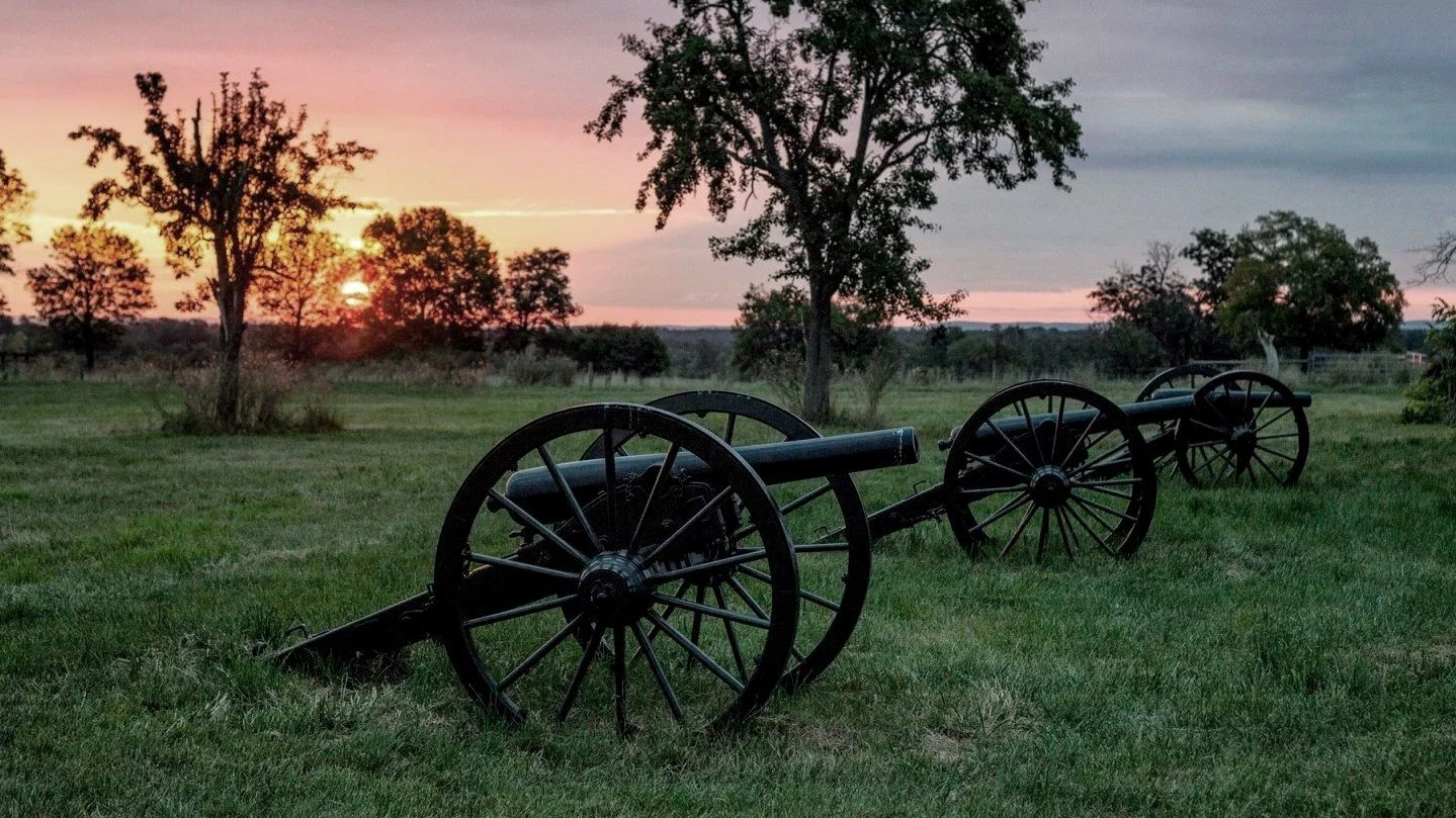 Historic cannon positions at sunset on Third Winchester Battlefield