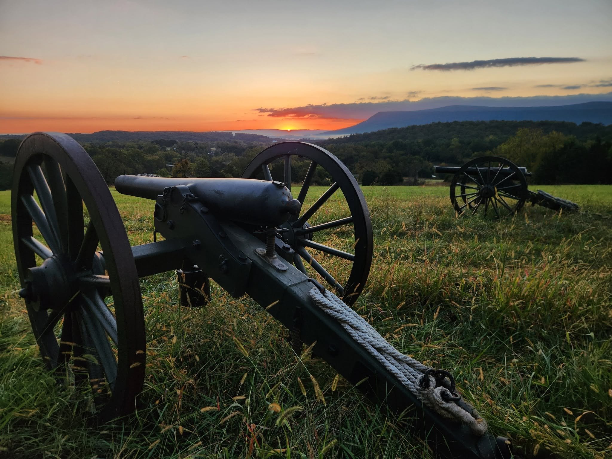 Historic cannon positions at sunset on Fisher’s Hill Battlefield