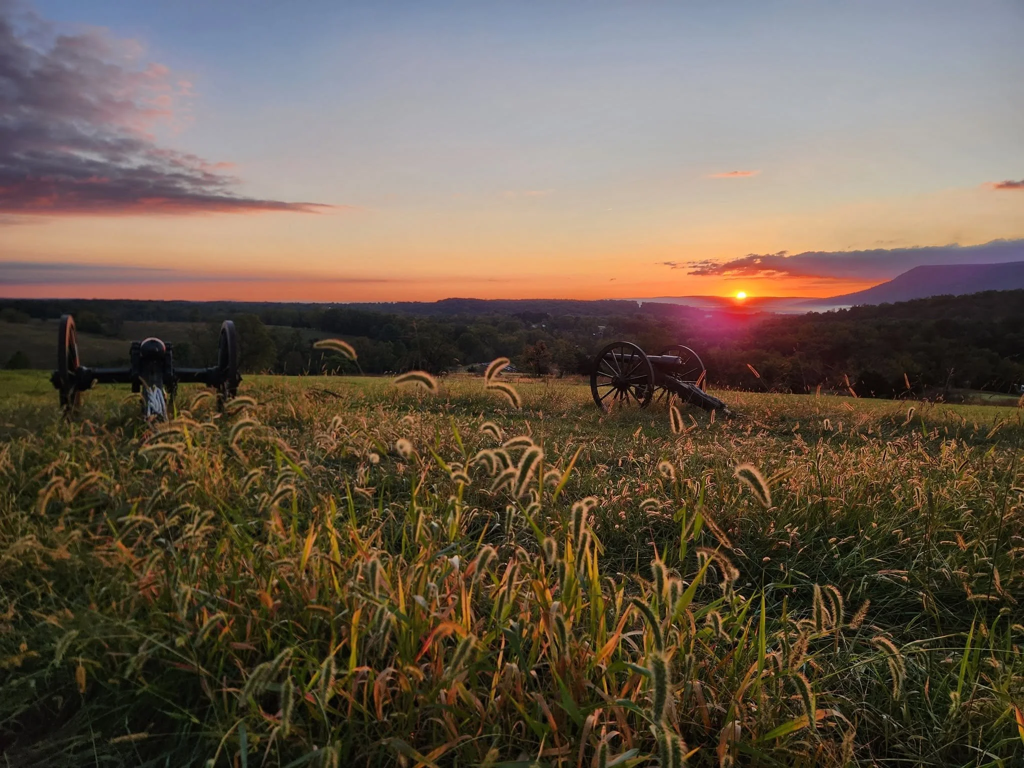 Historic cannon positions at sunset on Fisher’s Hill Battlefield