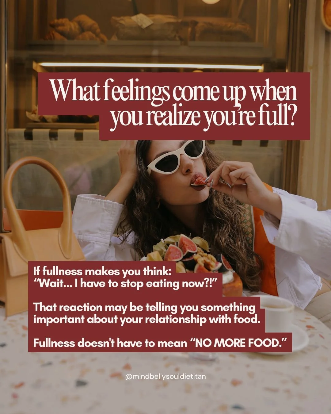 Let's talk about something that doesn't get discussed enough in intuitive eating:
The feelings that can come up when you realize you're full.

Maybe you notice sadness.
Maybe anxiety.
Maybe guilt.
Maybe panic that you &ldquo;shouldn't&rdquo; eat anym
