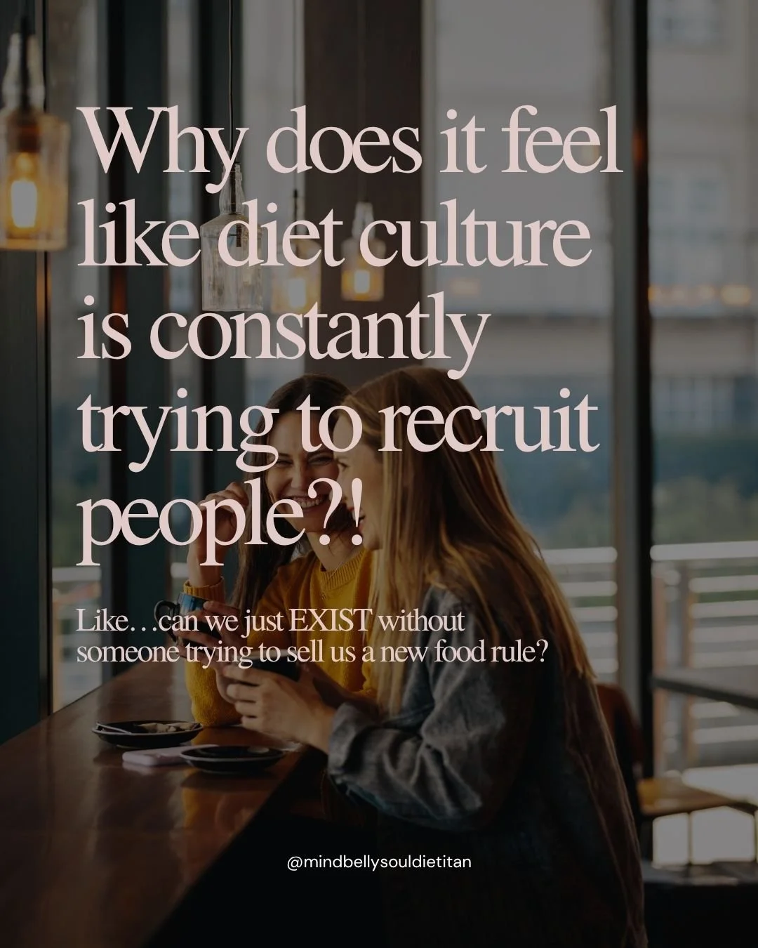 Can we talk about the fact that diet culture is SO GOOD at recruitment? 

It rarely walks up and says: &ldquo;Hi! I&rsquo;d like to give you a bunch of food rules and make you question your body.&rdquo;

Instead, it sounds like:
&ldquo;Let&rsquo;s ge