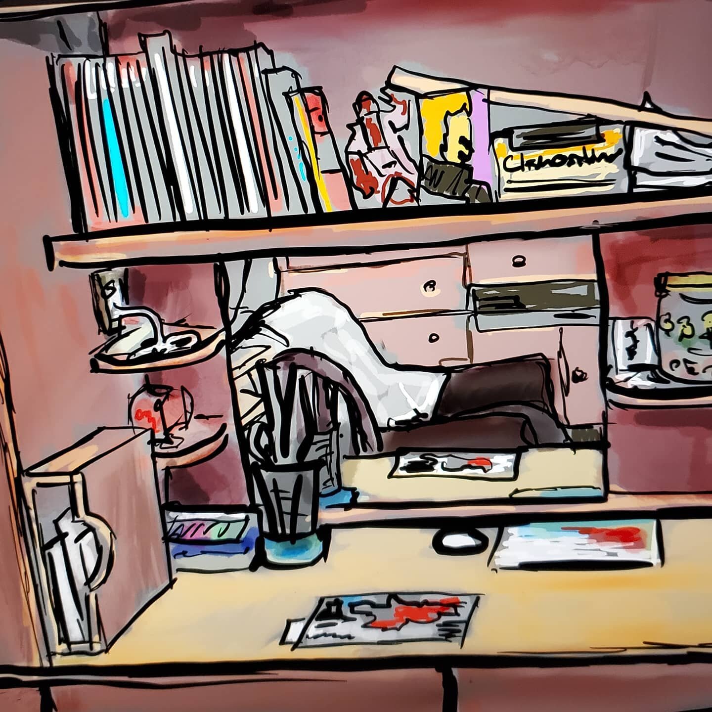 Practicing drawing spaces In a digital format as well as planning out new painting ideas. 

Going to be trying some more &quot;illustrative&quot; approaches in my upcoming paintings. 

Here's my fianc&eacute;'s desk space drawn out. 

#only1joey #onl