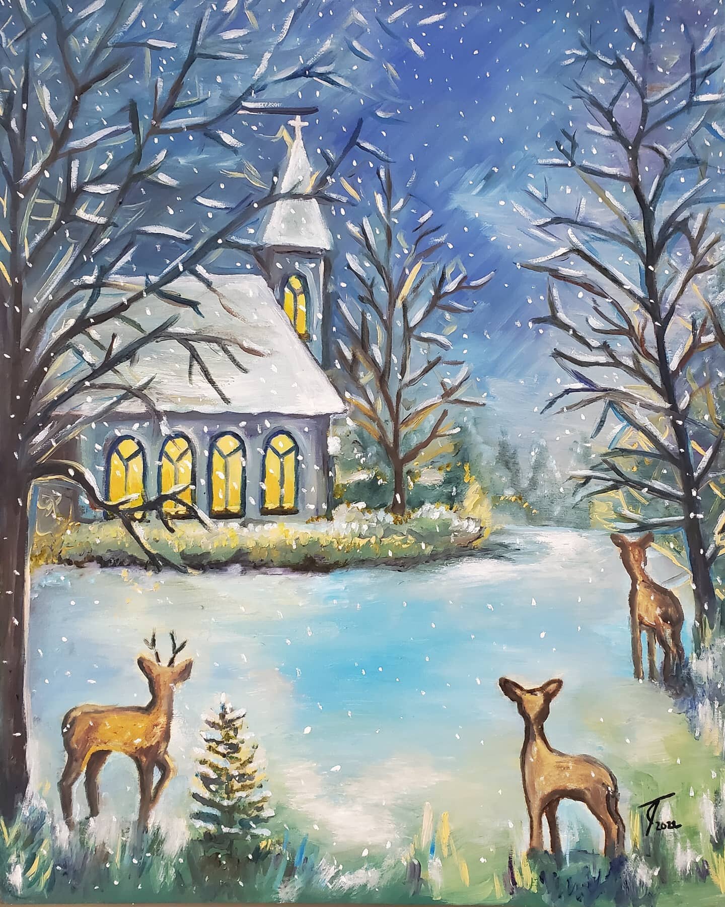 Another completed commission:)

Snony evening by a Church.

#only1joeyart #only1joey #Commission #art #artist #localartists #yoco #yorkmakesart #yorkpa #representyork #oilpainting #snowychurch #deer