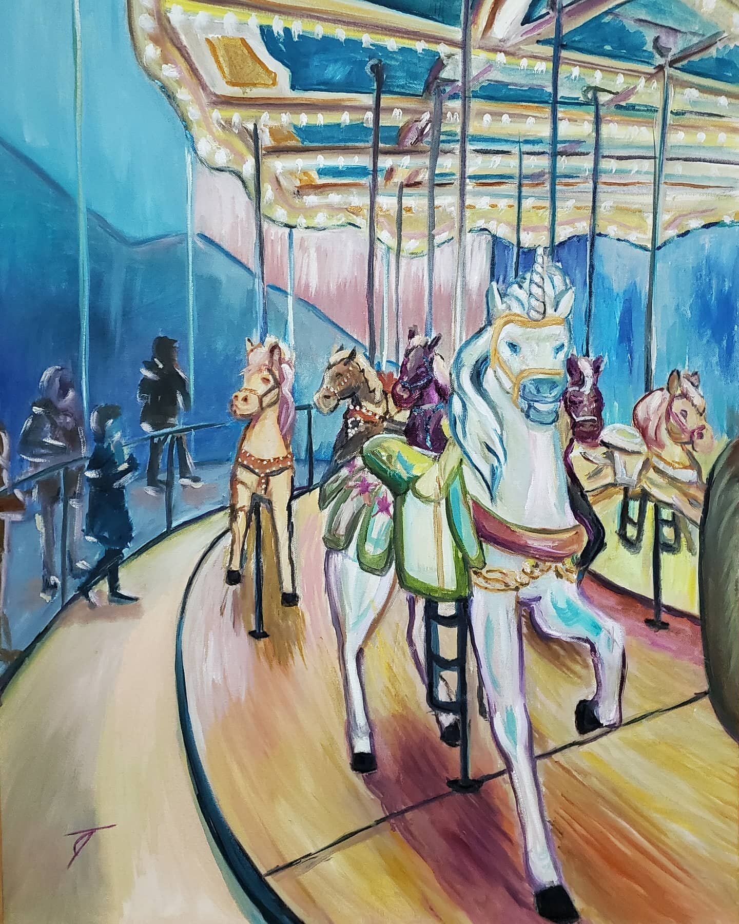 And we have another painting completed! 

This beauty has been named &quot;Unicorn Carousel&quot; and it'll be off to its new home next week ♡. Thankful for the opportunity to keep making beautiful artwork. 

24x36 
Unicorn Carousel 
Oil on Canvas

#