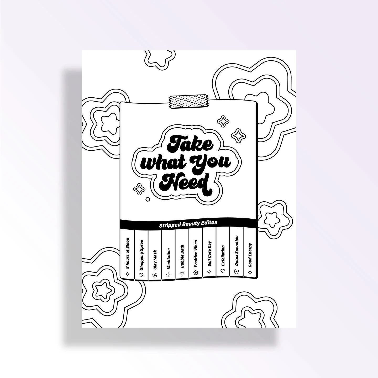 Take What You Need ✨🧼

My favorite page out of the @strippedbeauty coloring book!🧘&zwj;♀️

The founder, Melissa, came up with the idea of a take-one flyer with a Stripped Beauty Spin. 

I illustrated this page with the self-love theme in mind, enco