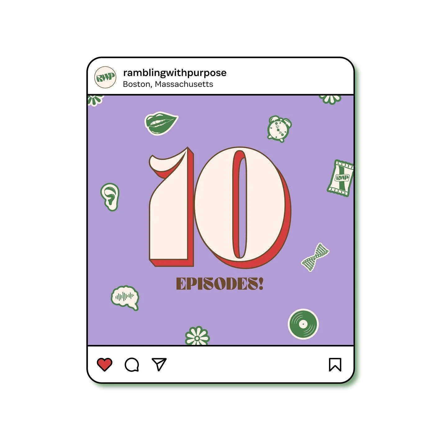 Content Creation for RWP 🎧

Each week I collaborate with the two hosts of @ramblingwithpurpose podcast!

We discuss the theme of the week&rsquo;s episode and come up with content that resonates.

This post celebrates their 10th episode! ✨✨

Head ove