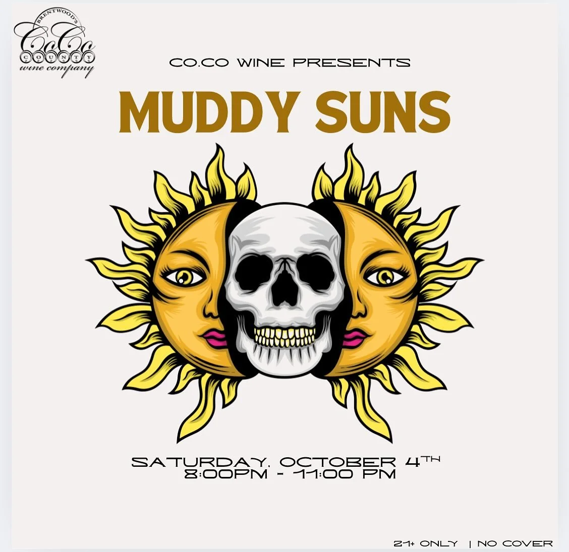 🎸 Get ready to get a little Muddy! The Muddy Suns bring the rock &amp; blues heat tonight 8pm&ndash;11pm &mdash; soulful riffs, killer vibes, and cold drinks waiting for you 🔥🎶

#cocowine #downtownbrentwood #brentwoodca #livemusic #muddysuns #drin