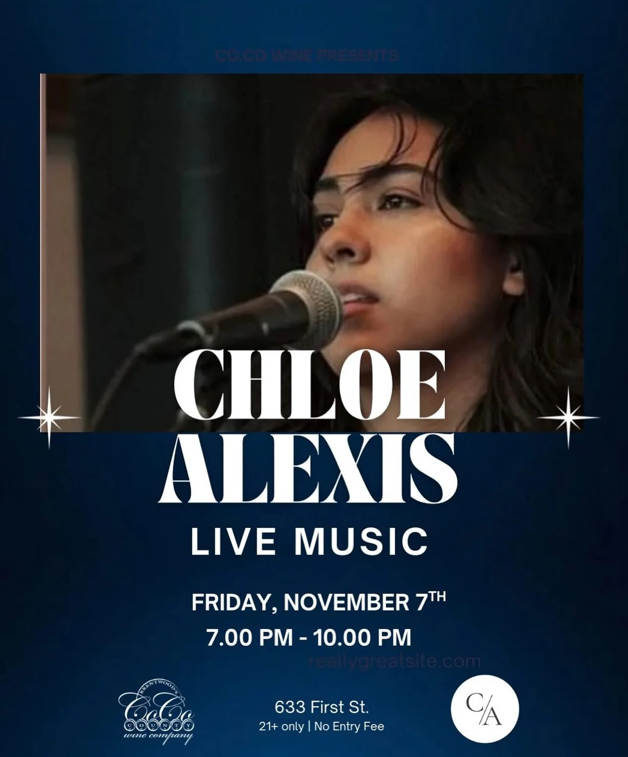 ✨ Live Music Tonight! ✨
Join us for an evening with vocalist &amp; guitarist Chloe Alexis from 7:00&ndash;10:00 PM.
No cover &mdash; just good vibes, great music, and even better company. 🎶
#cocowine #downtownbrentwood #betterinbrentwood #drinklocal