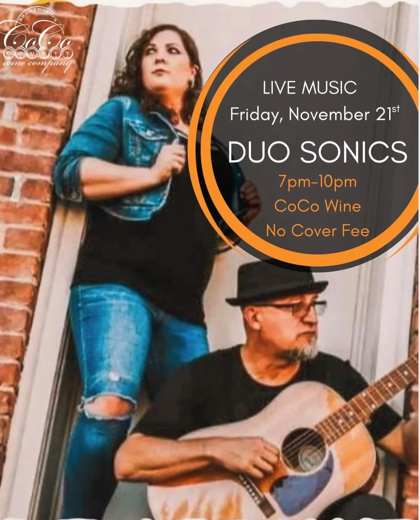 ✨ Sonic vibes + good wine = perfect Duo at Co.Co. Wine LIVE with DUO SONICS ✨
🌙See you tonight 7.00-10.00 pm
#cocowine #downtownbrentwood #betterinbrentwood #livemusic #drinklocal #duosonics