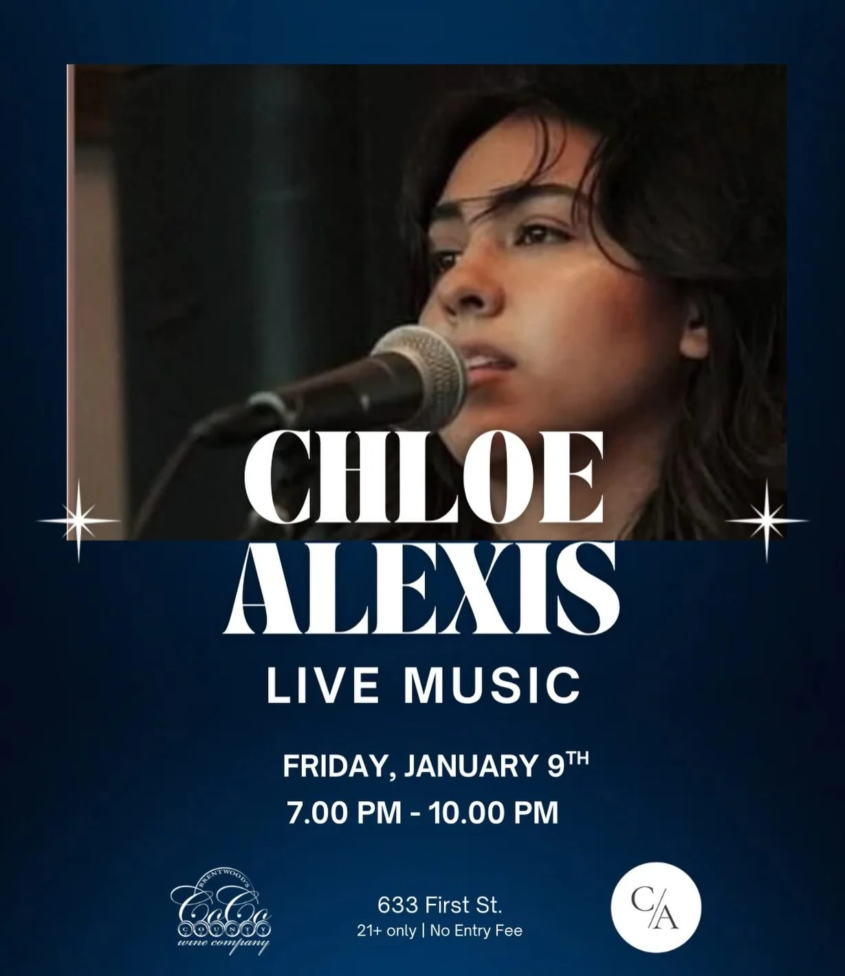 ✨So excited to welcome CHLOE ALEXIS back for a live night of music 🎶
Friday, January 9th | 7:00&ndash;10:00 PM
Can&rsquo;t wait to see you there!🍻🥂
#cocowine #downtownbrentwood #betterinbrentwood #livemusic #drinklocal