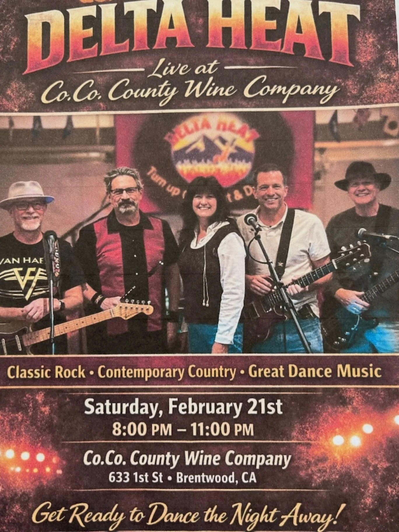 🔥 Live Music Tonight at Co.Co Wine 🔥

DELTA HEAT is bringing the energy from 8:00pm&ndash;11:00pm! 🎶🍷 Come grab a glass, feel the rhythm, and spend your night with us. Let&rsquo;s turn up the heat!
#cocowine #downtownbrentwood #livemusic #deltahe