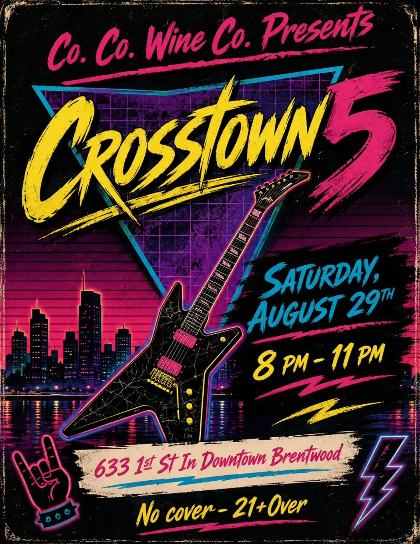 🎸⚡ Saturday night is about to ROCK!

Crosstown 5 is taking over Co. Co. Wine Co. with an epic night of live music, wine, and rock! 🍷🤘

📅 Saturday, August 29th
🎶 8 PM &ndash; 11 PM
📍 633 1st St., Downtown Brentwood
🎟️ NO COVER | 21+

#CoCoWineC