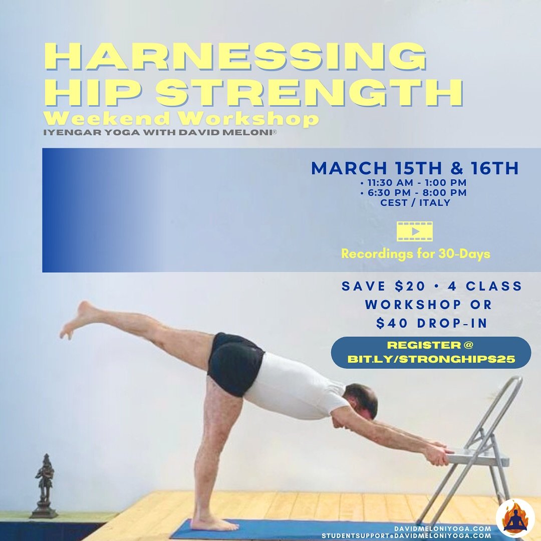✴️ This Weekend. RECORDINGS included for 30-days. REGISTER at BIT.LY/STRONGHIPS25

🕉️&nbsp;&nbsp;Visit davidmeloniyoga.com to learn more on pre-requisites, required props, and how to prepare for class. 

QUESTIONS / FEEDBACK:&nbsp;Please email stude