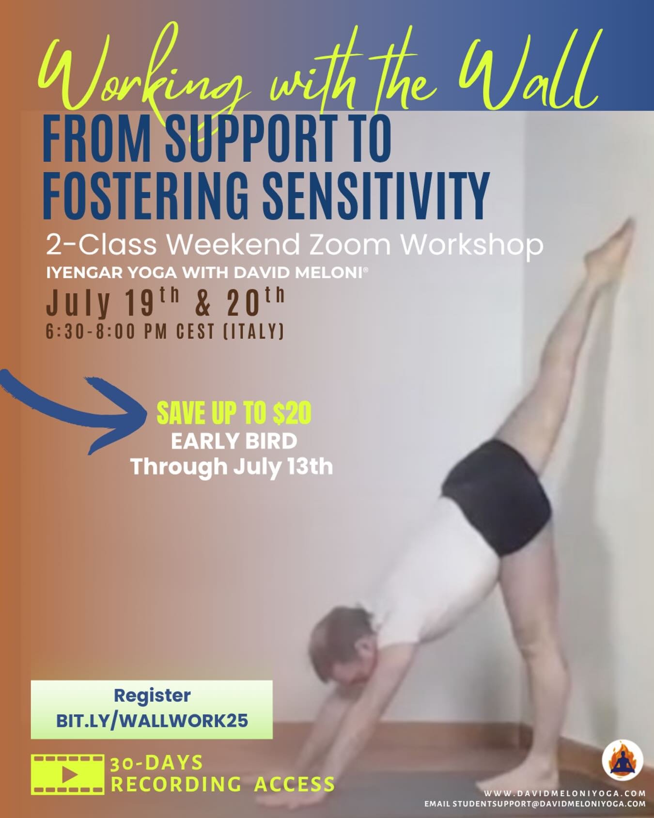 ✨ “WORKING WITH THE WALL: FROM SUPPORT TO FOSTERING SENSITIVITY” • 2-Class Workshop on Saturday & Sunday, July 19th & 20th
BKS Iyengar was known worldwide by his use of props. The wall is often overlooked. &n