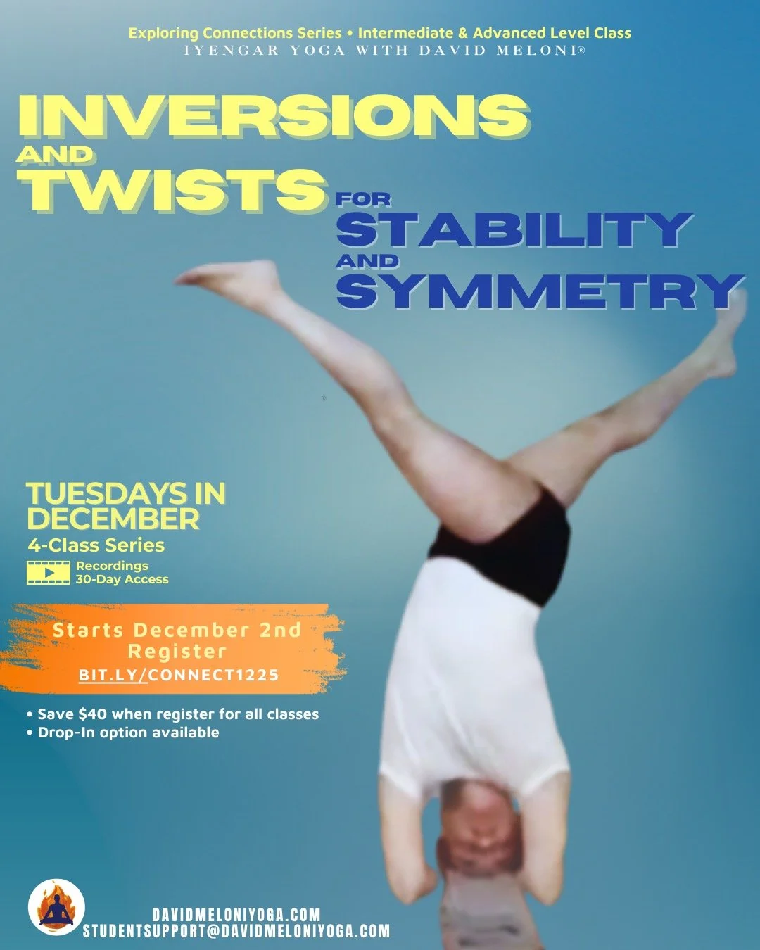 ✨ Starting Tuesday &bull; &ldquo;Exploring Connections &bull;&nbsp;&ldquo;INVERSIONS &amp; TWISTS for STABILITY &amp; SYMMETRY".&nbsp;&nbsp;This 4-Class Series for December is an Intermediate / Advanced level class.&nbsp;

🗓️&nbsp;Tuesdays in D