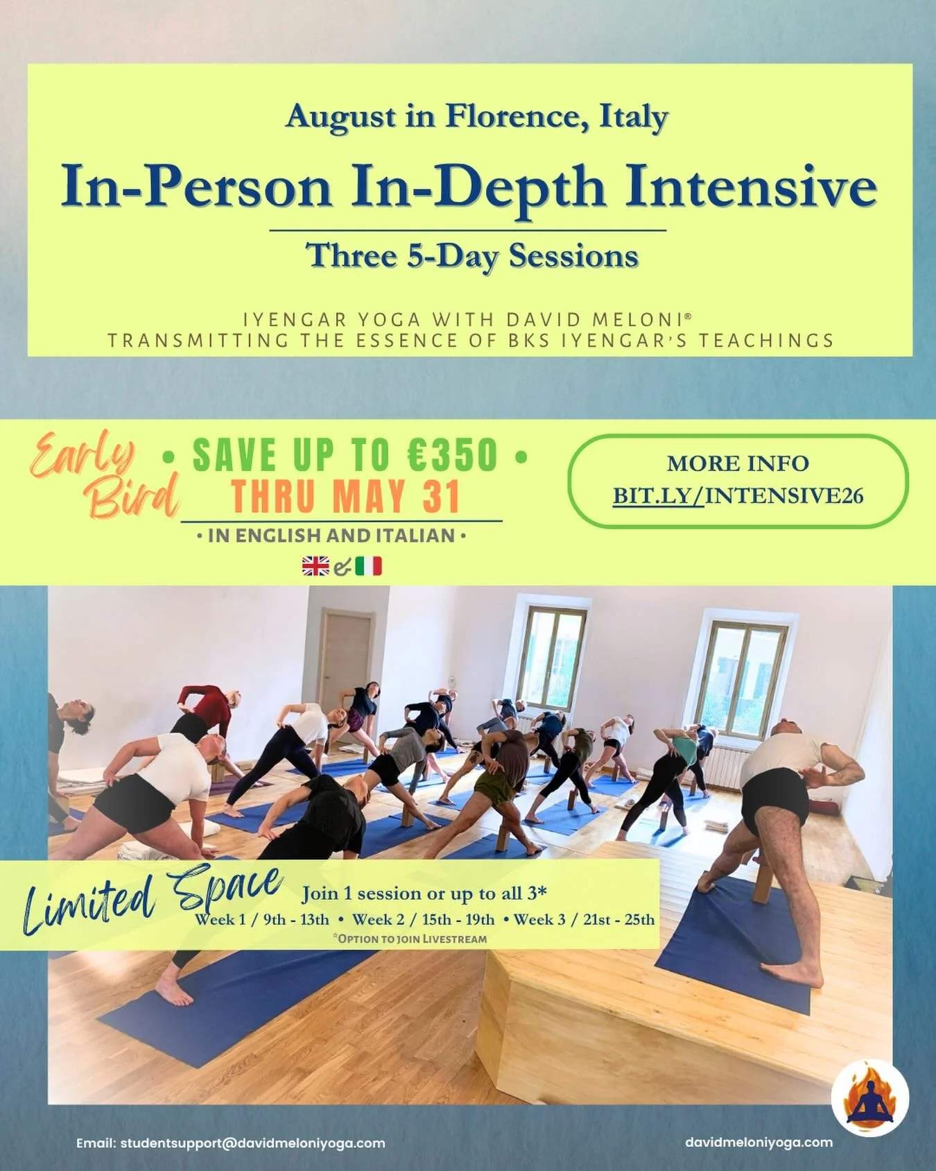📣 REGISTRATION NOW OPEN &bull;&nbsp;IN PERSON IN-DEPTH INTENSIVE 🧘🏻

✨ Don&rsquo;t miss this In-Person opportunity with David Meloni in Florence, Italy. 

🗓️ August 2026

🦉 EARLY BIRD &bull; Save up to &euro;350 available through May 31, 2026.&n
